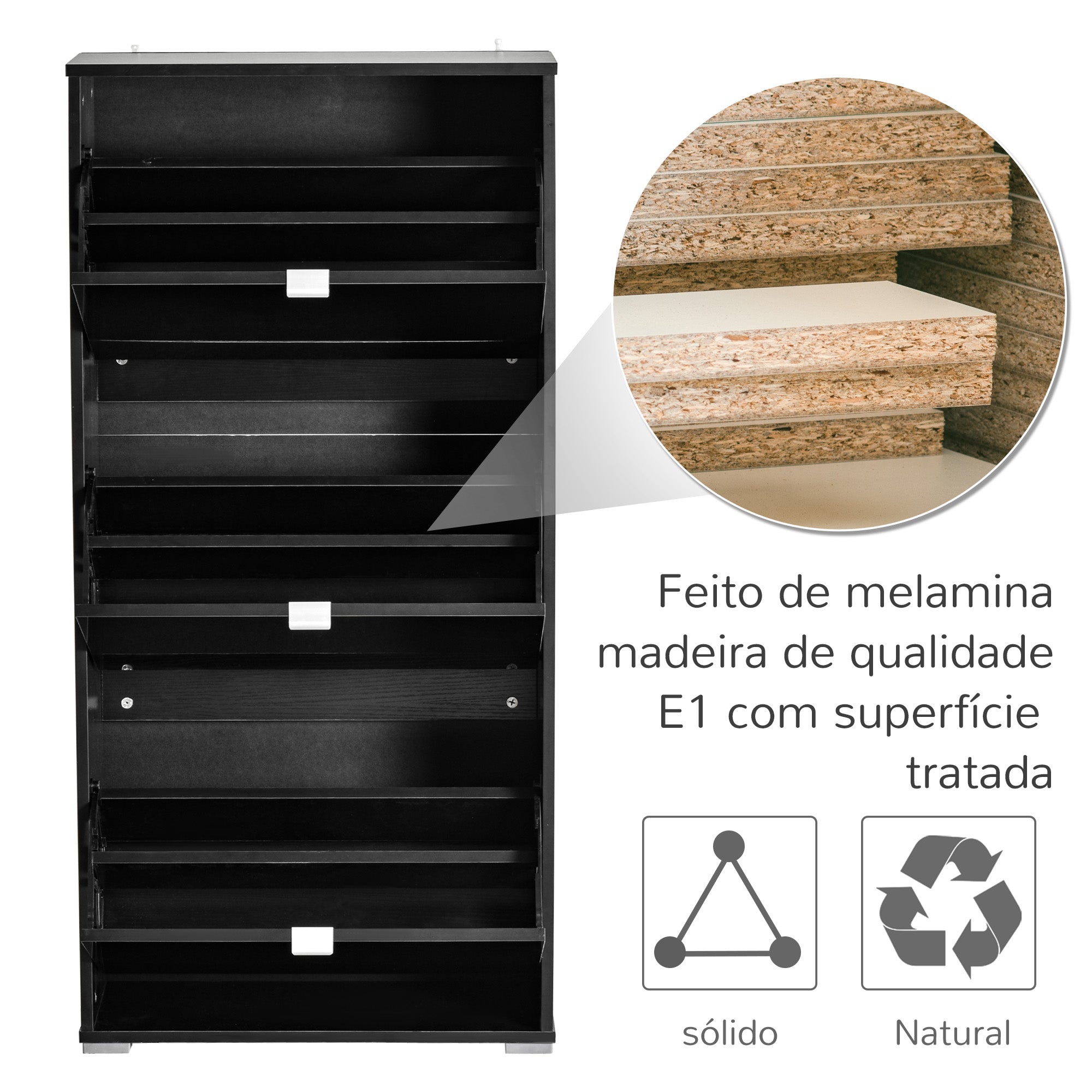Sapateira Vertical Moderna Preto 60x26x124cm