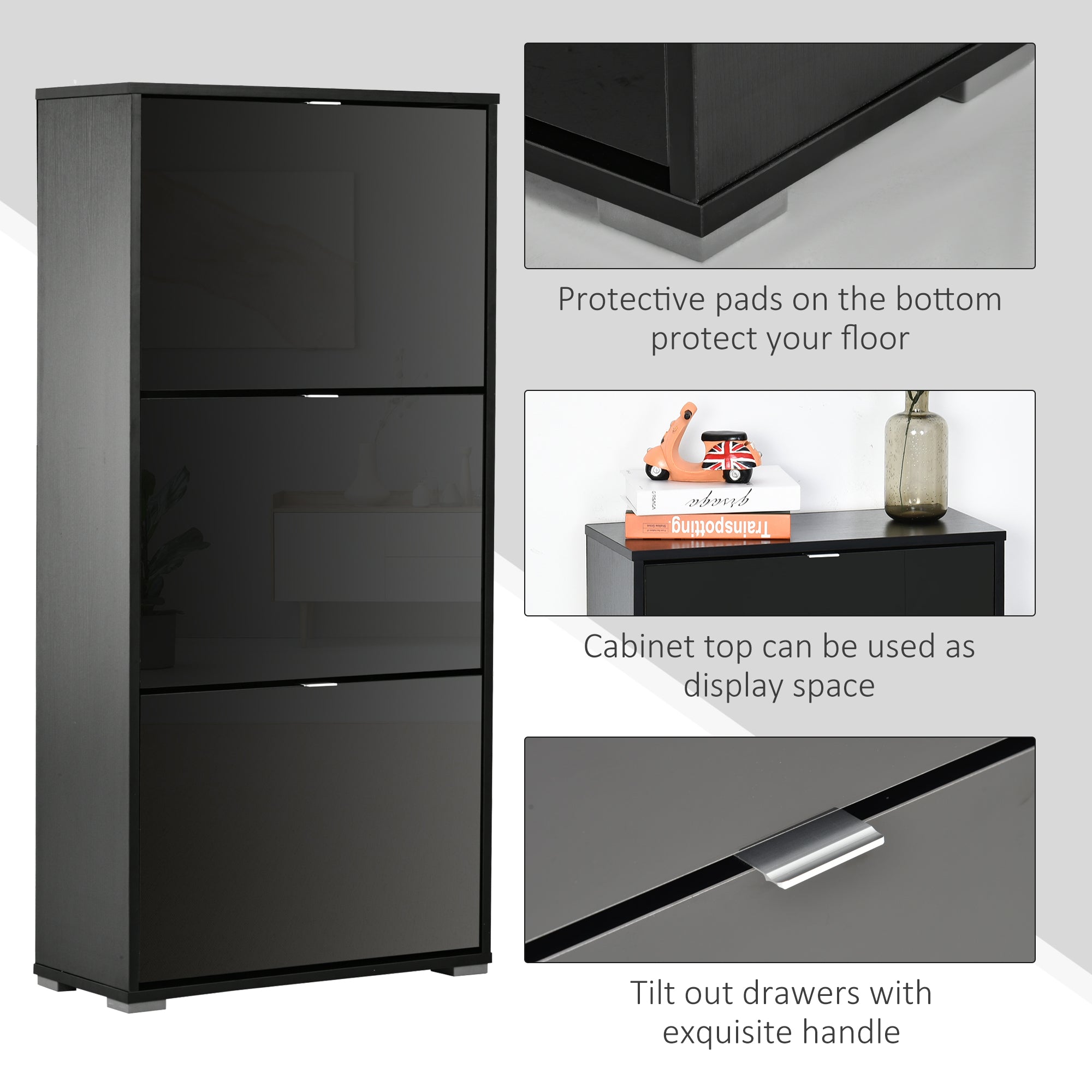 Sapateira Vertical Moderna Preto 60x26x124cm
