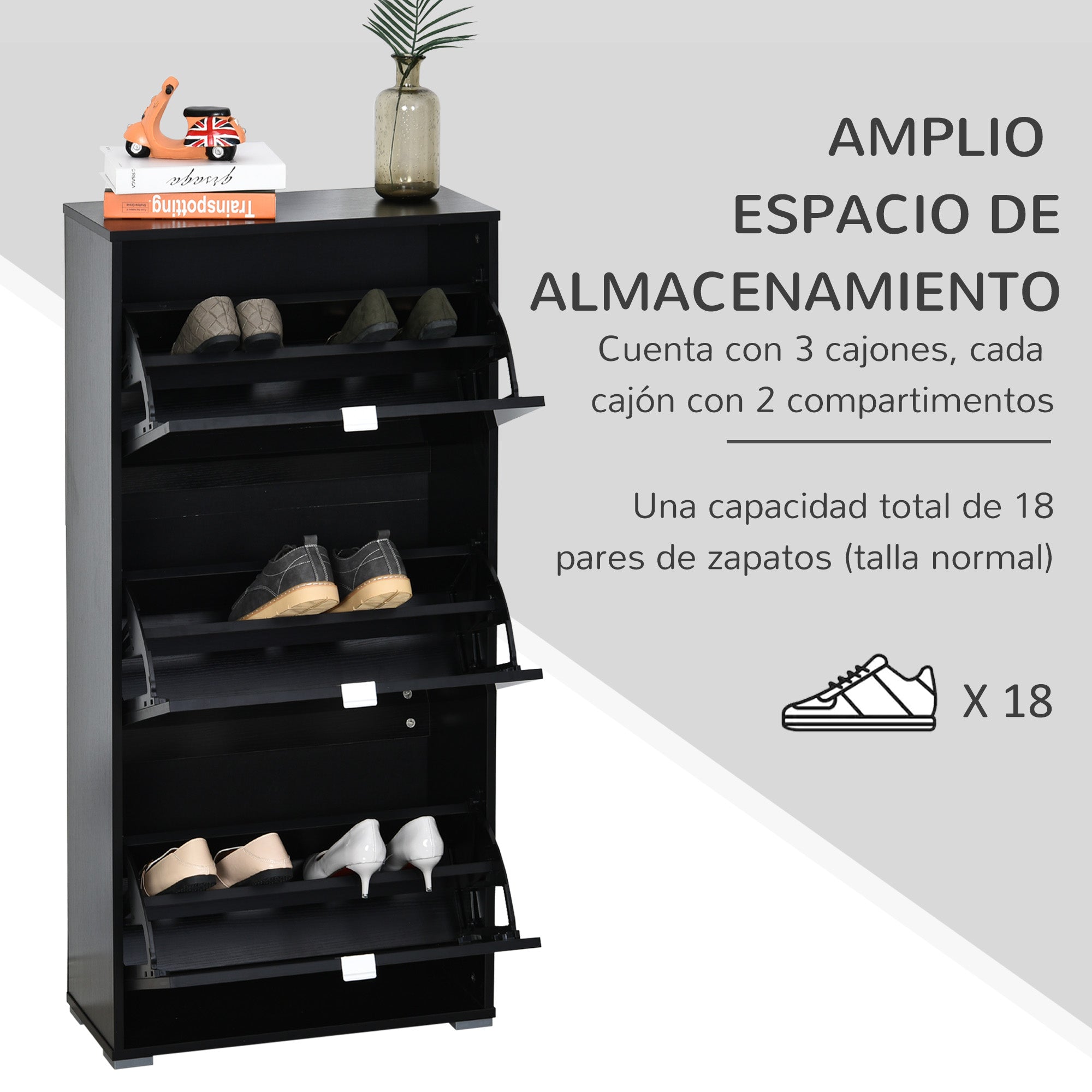 Sapateira Vertical Moderna Preto 60x26x124cm