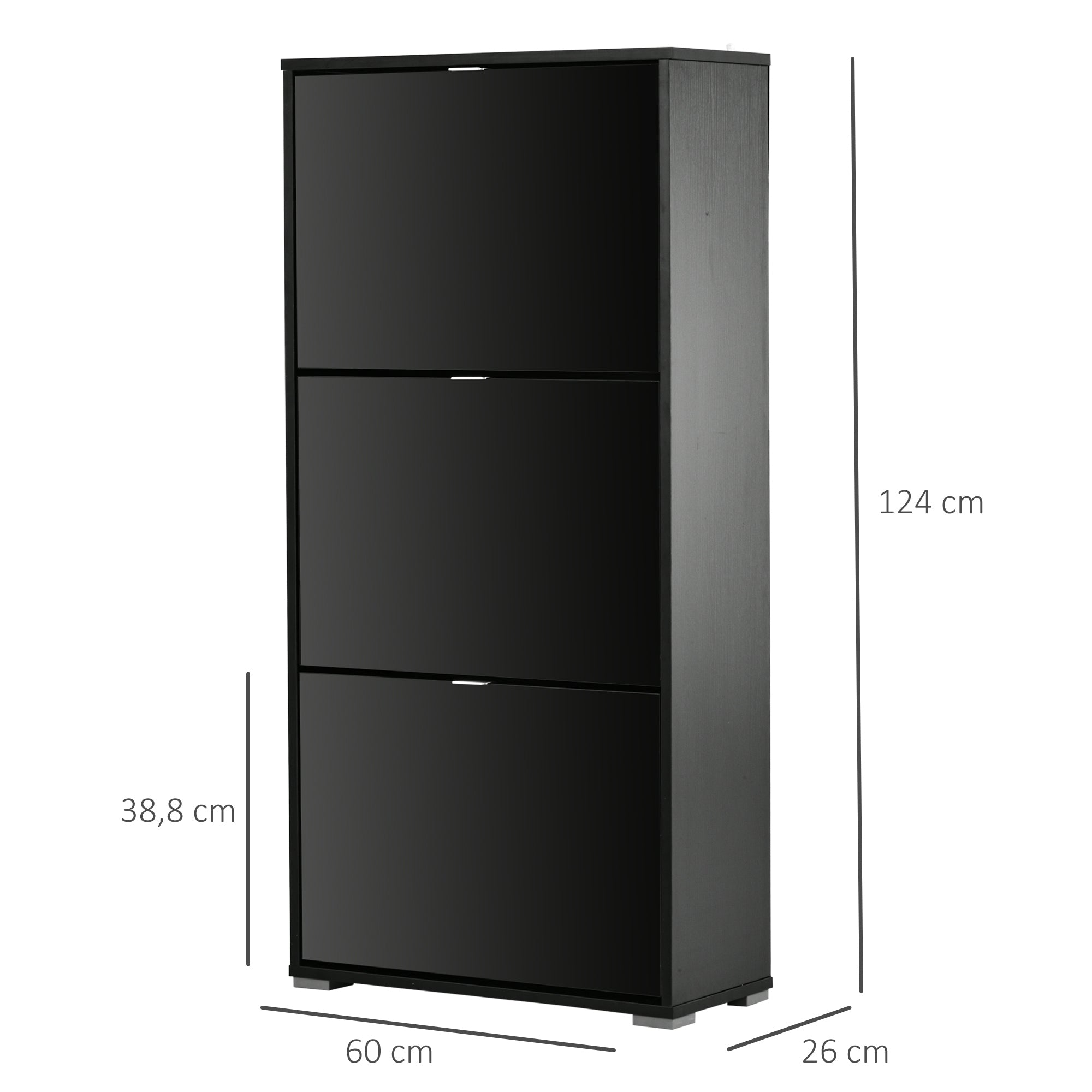 Sapateira Vertical Moderna Preto 60x26x124cm