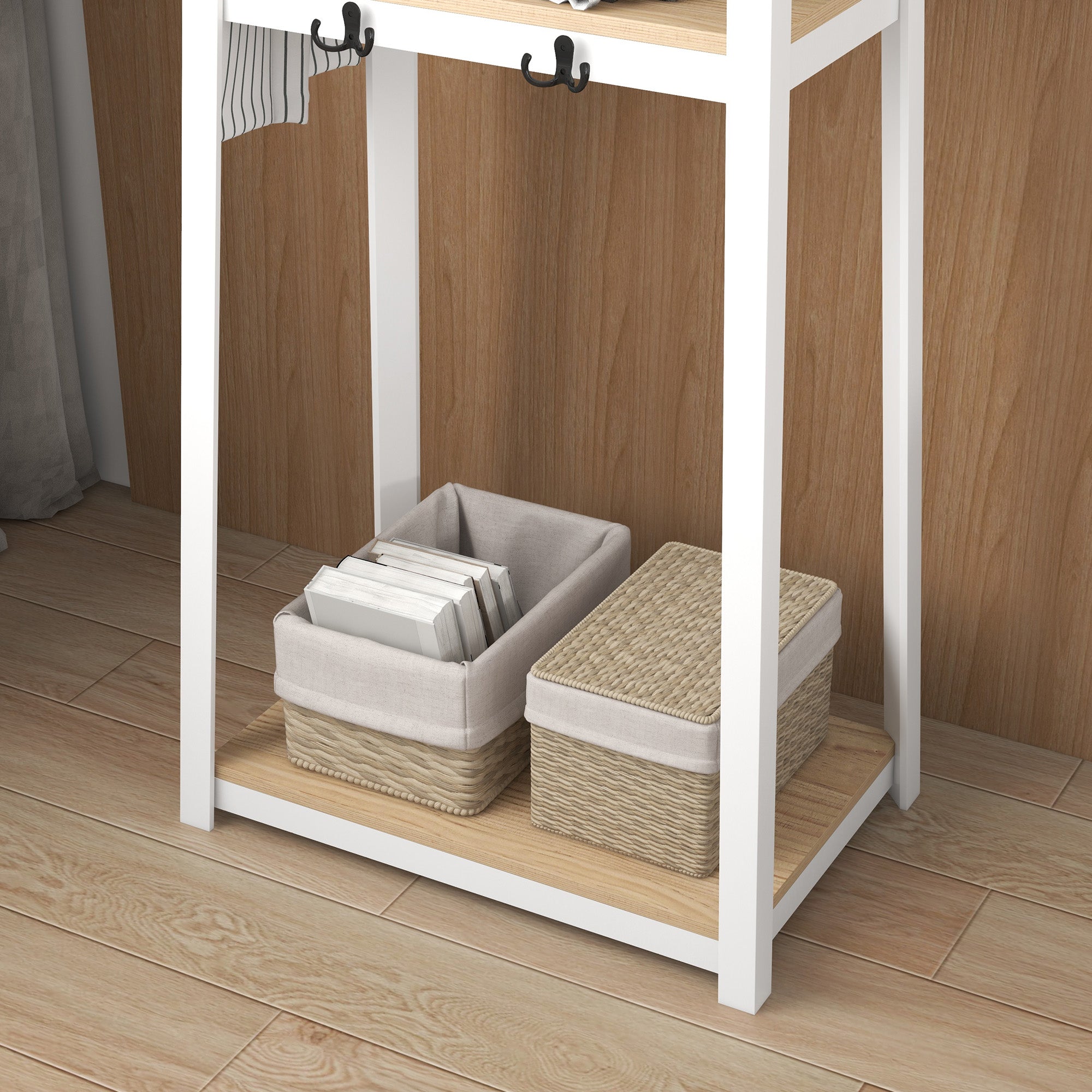 Suporte para Cabides 3 Níveis Cor Natural 61x41x165 cm