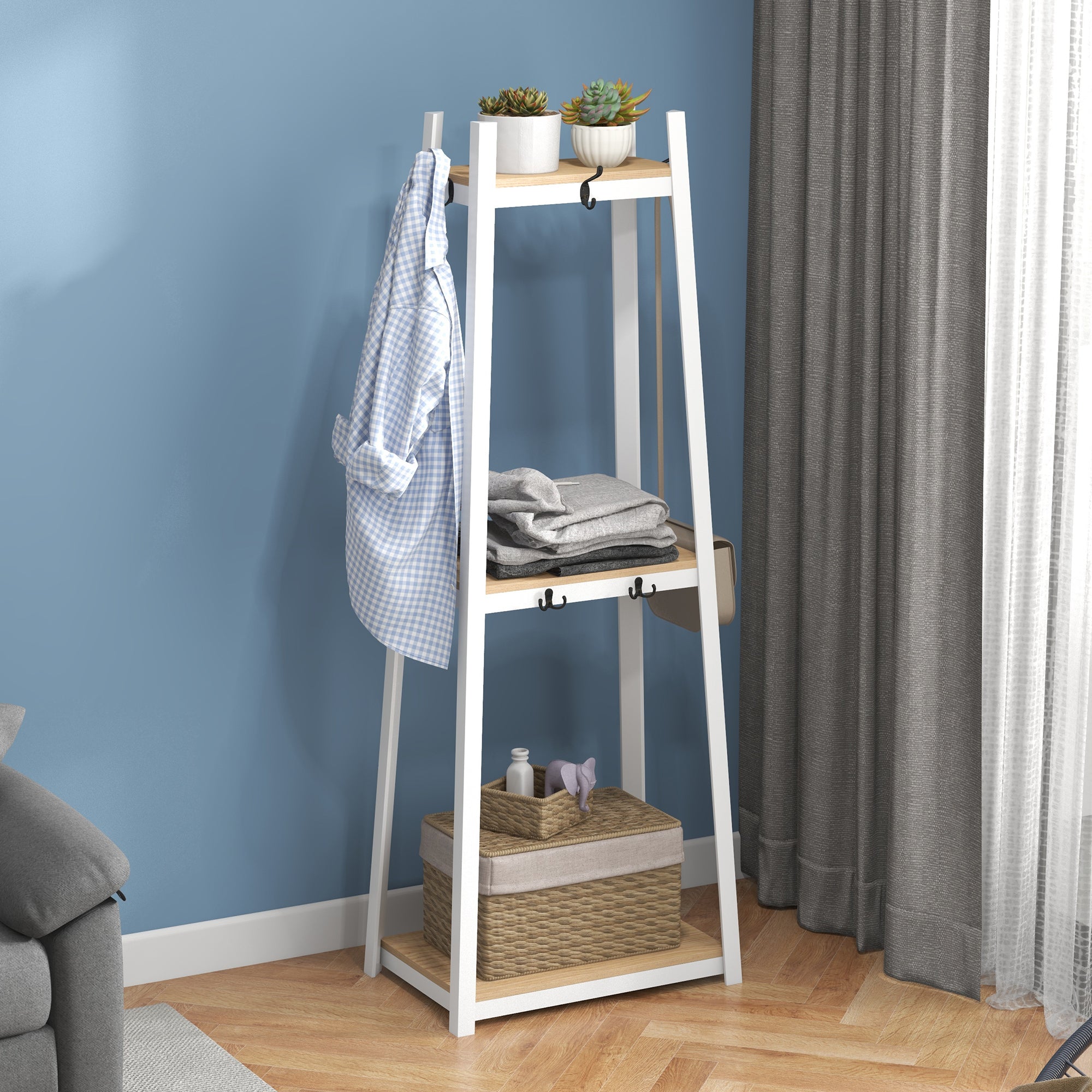 Suporte para Cabides 3 Níveis Cor Natural 61x41x165 cm