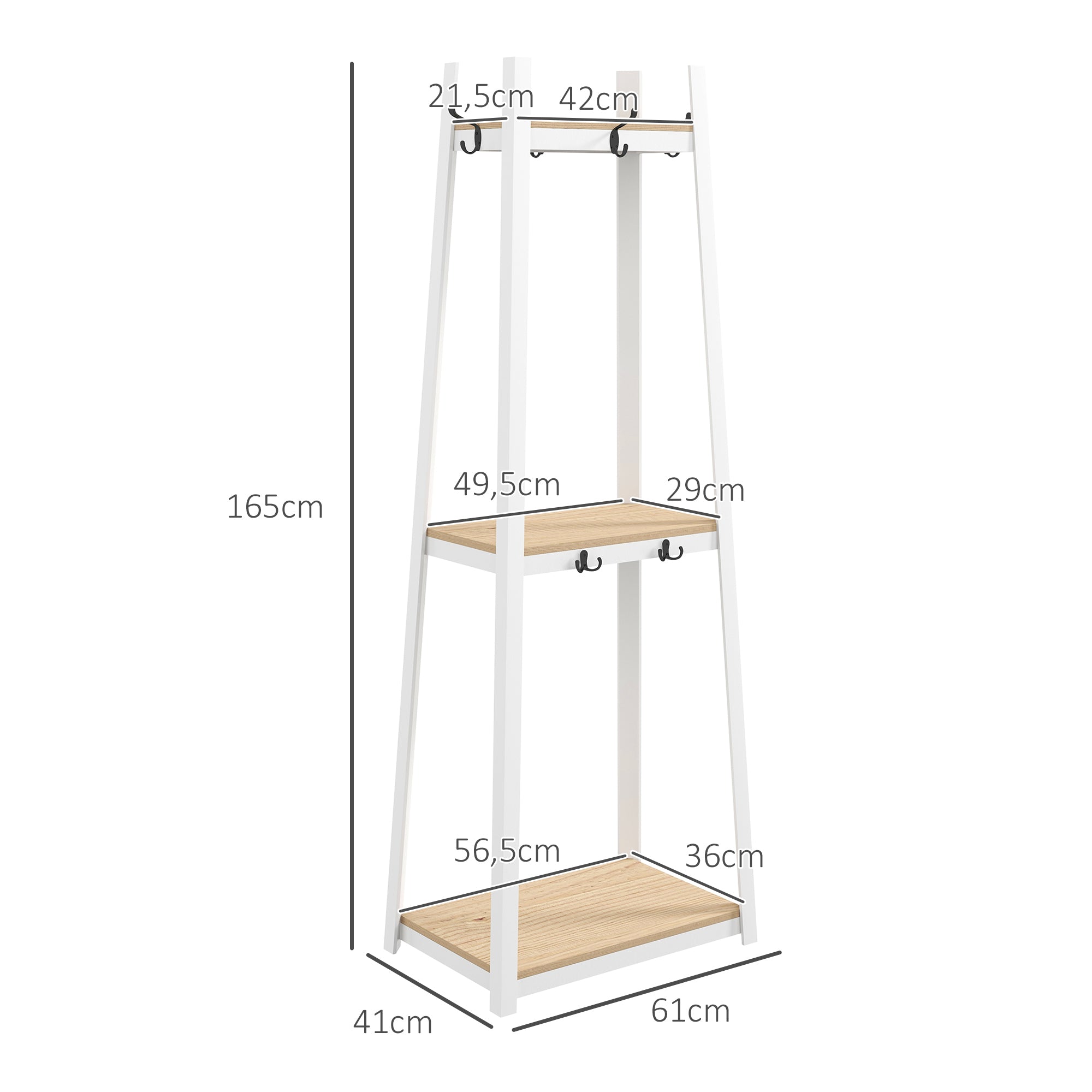 Suporte para Cabides 3 Níveis Cor Natural 61x41x165 cm