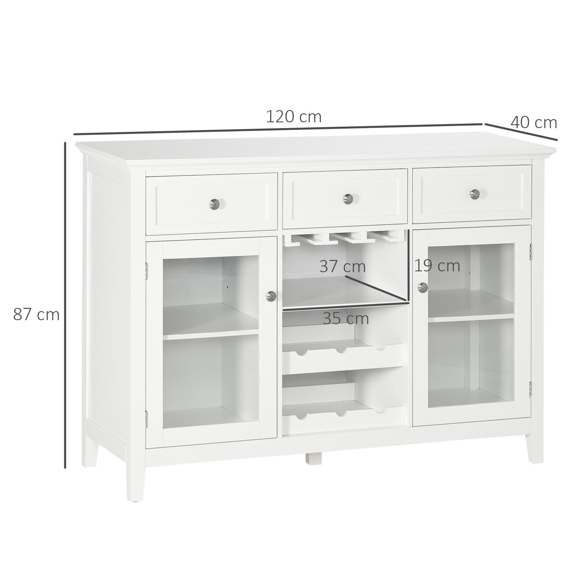 Aparador de Cozinha 120x40x87cm Branco