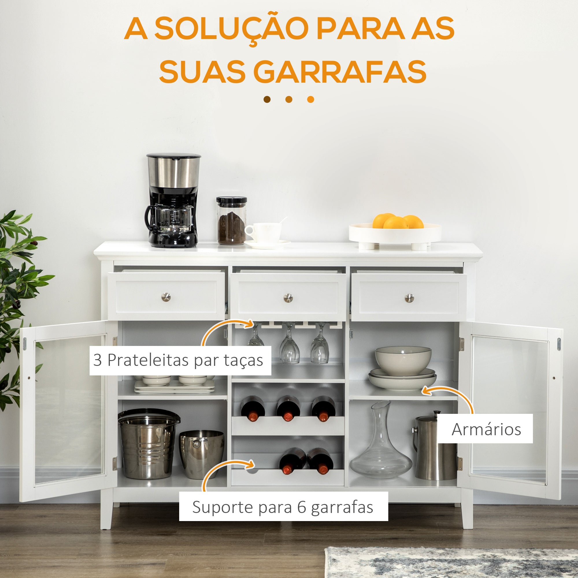 Aparador de Cozinha 120x40x87cm Branco