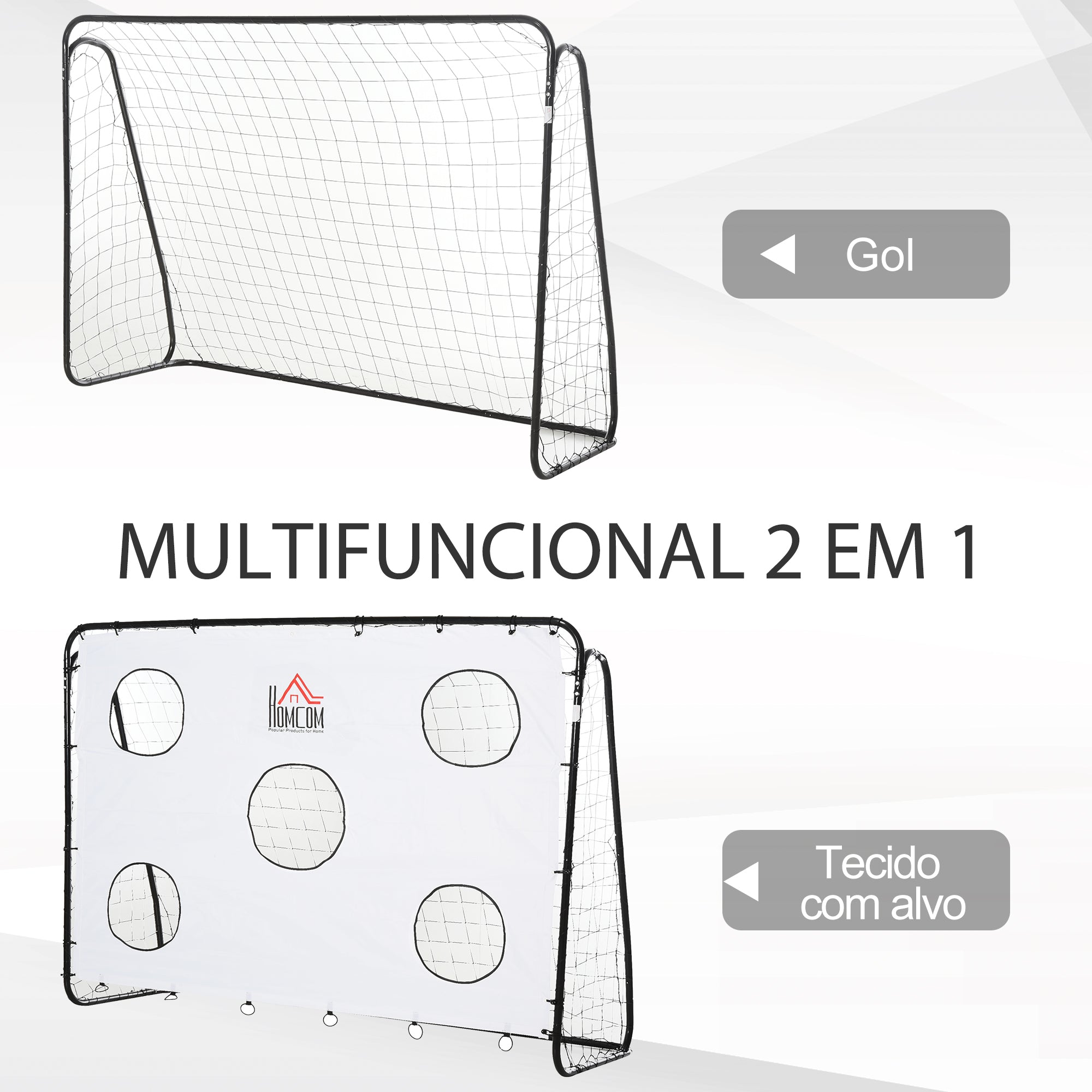 Baliza de Futebol Infantil – 240x88x174 cm – Branco e Preto – Estrutura metálica