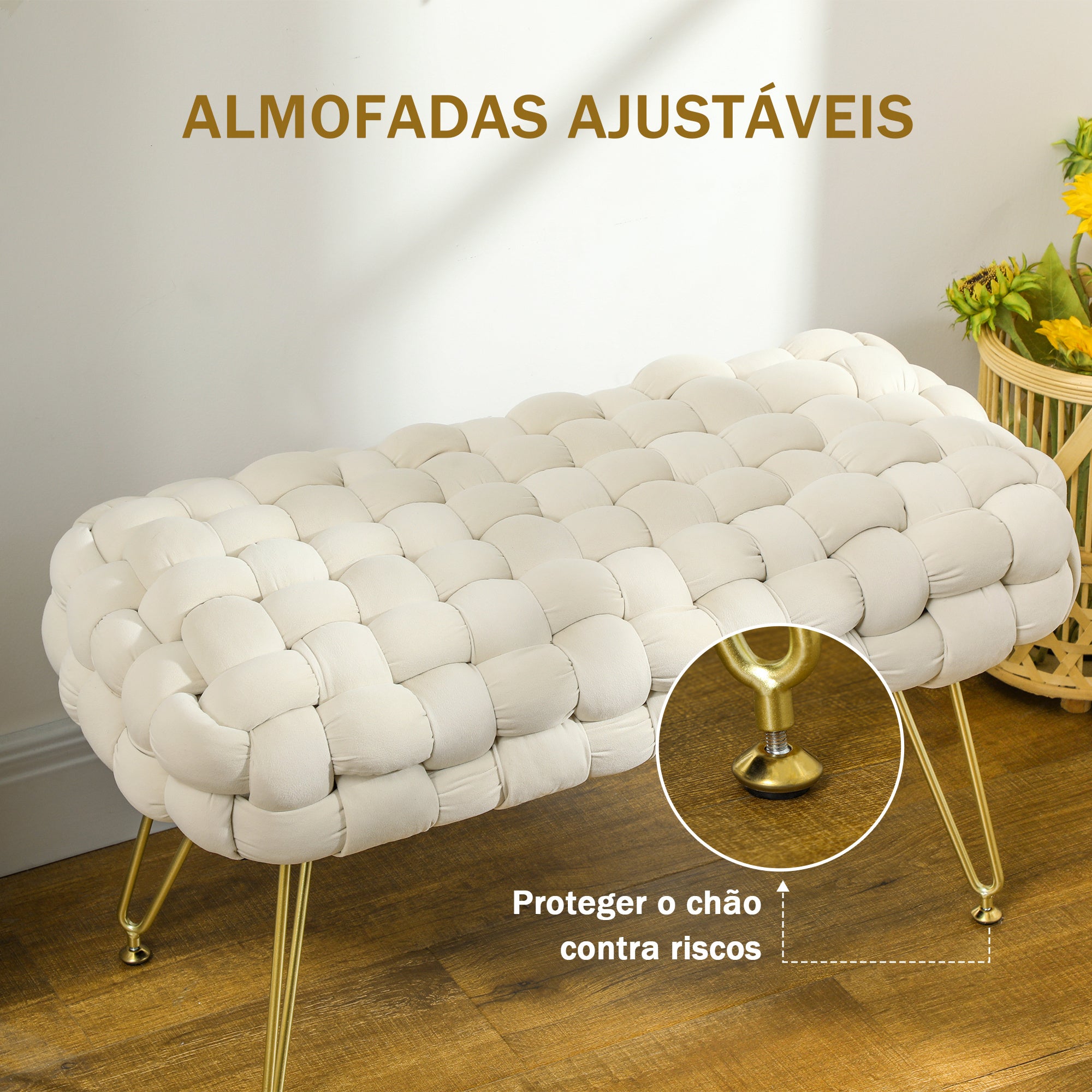 Apoio para os Pés em Veludo Creme 76x38x41,5 cm