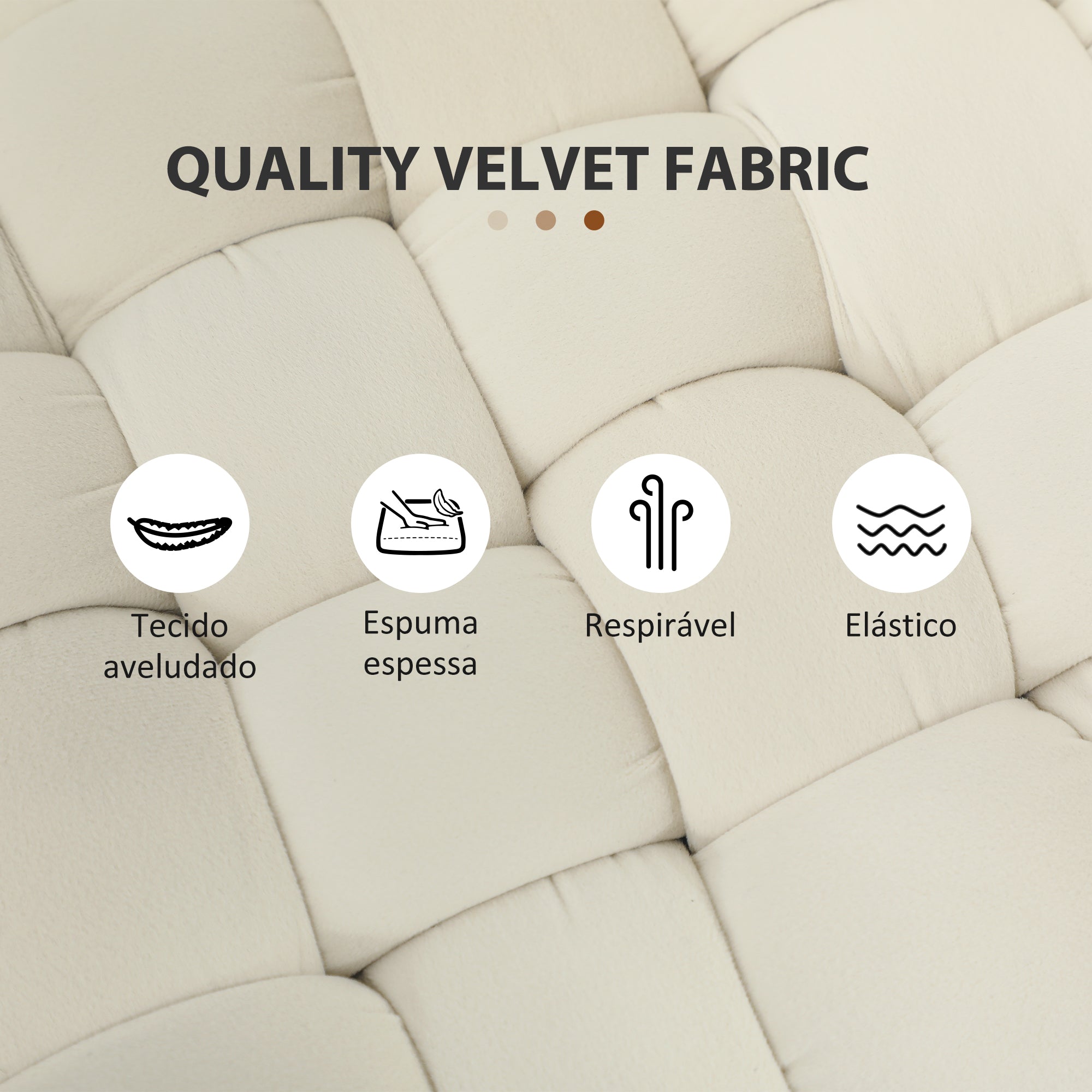 Apoio para os Pés em Veludo Creme 76x38x41,5 cm