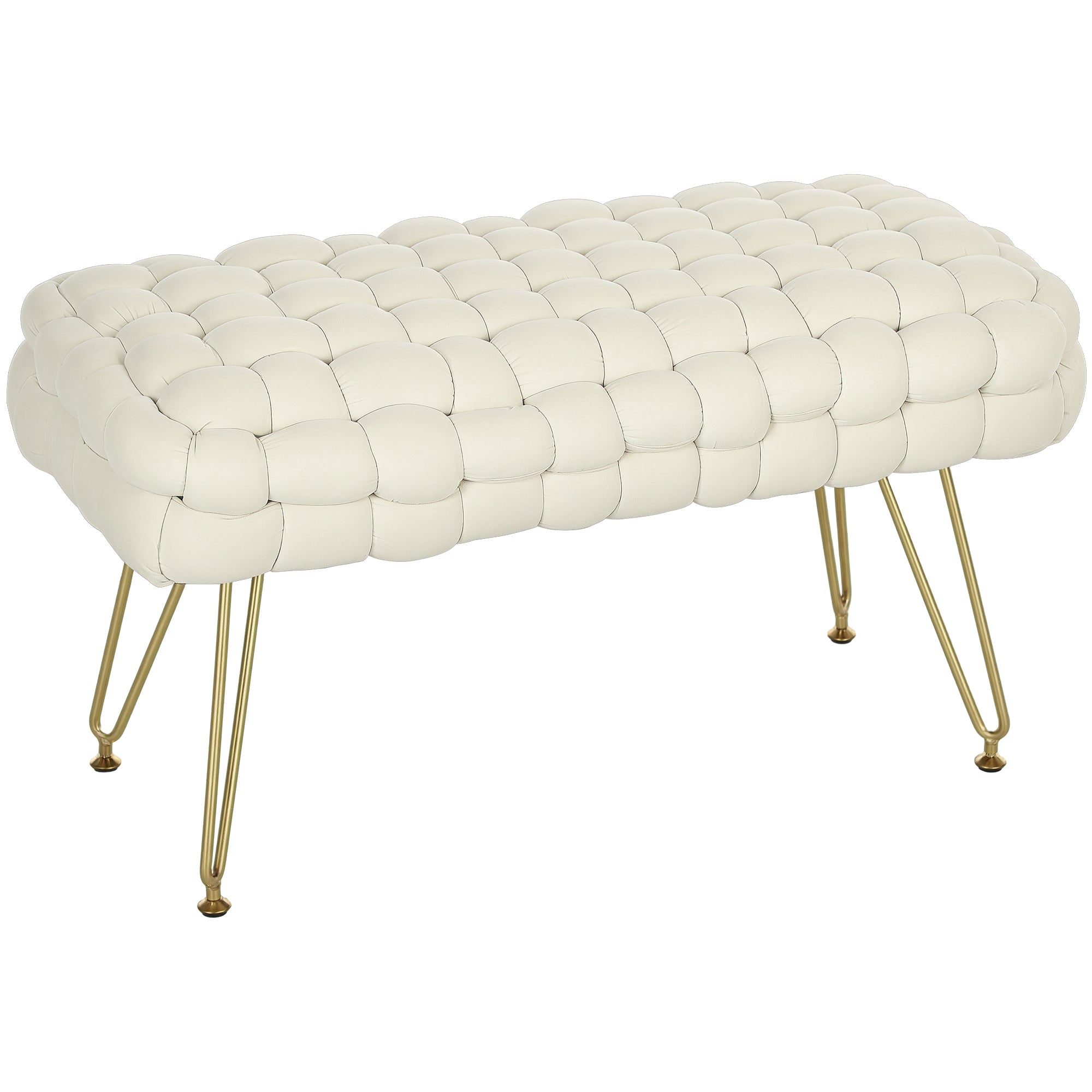 Apoio para os Pés em Veludo Creme 76x38x41,5 cm
