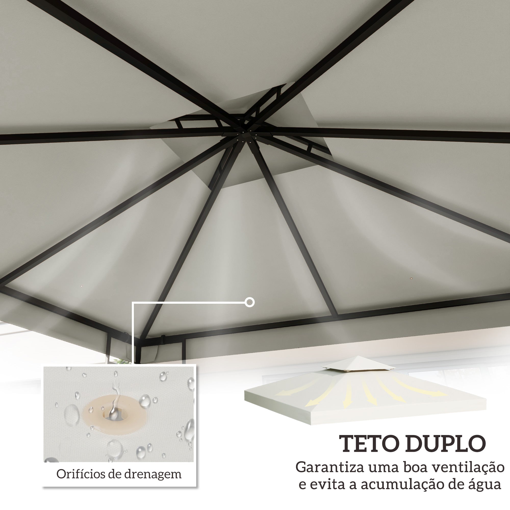 Toldo de Substituição 300x300 cm Cor Creme Branco para Pérgolas de Jardim