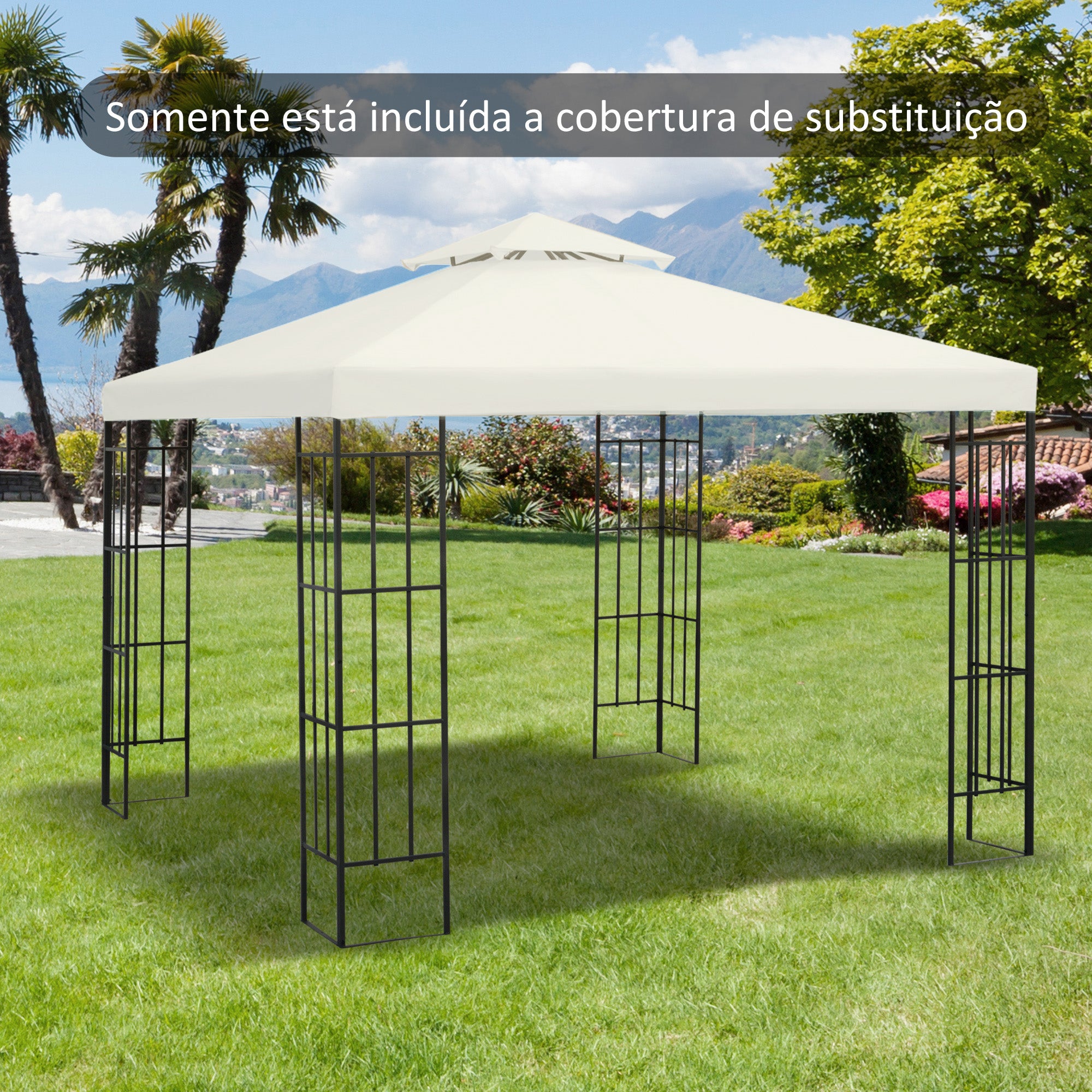 Toldo de Substituição 300x300 cm Cor Creme Branco para Pérgolas de Jardim
