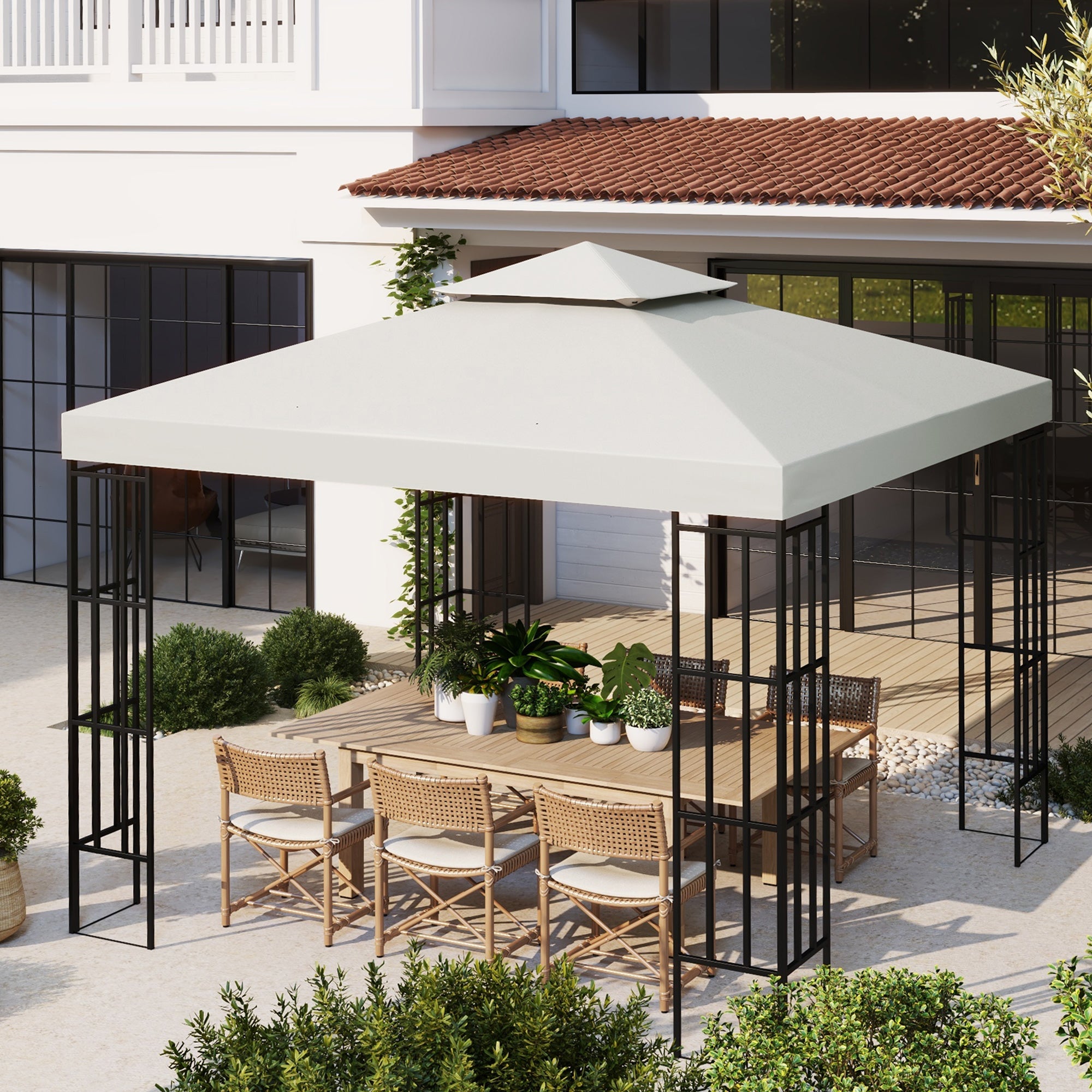 Toldo de Substituição 300x300 cm Cor Creme Branco para Pérgolas de Jardim
