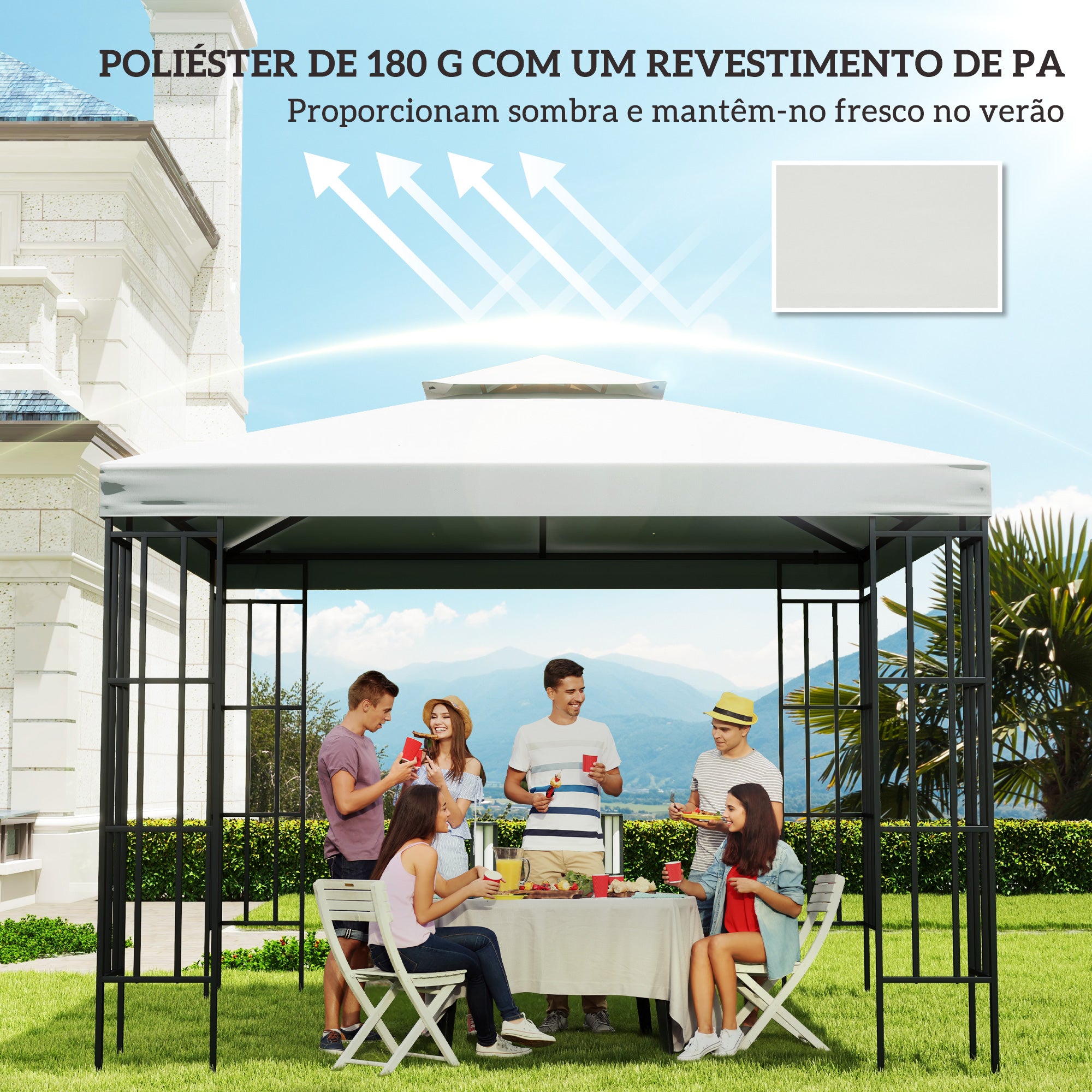 Toldo de Substituição 300x300 cm Cor Creme Branco para Pérgolas de Jardim