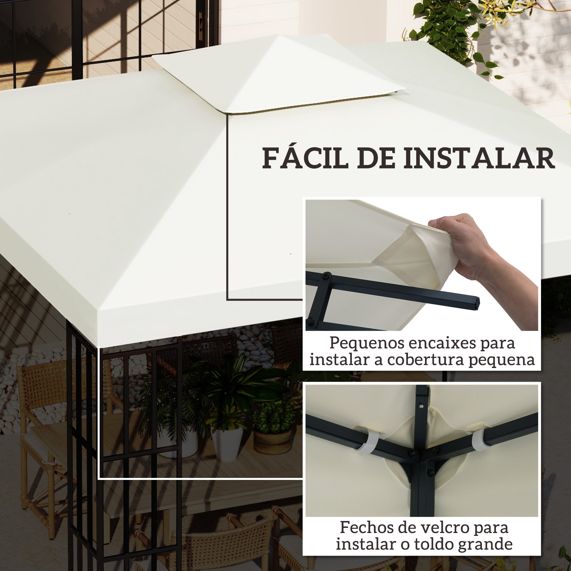 Toldo de Substituição 300x300 cm Cor Creme Branco para Pérgolas de Jardim