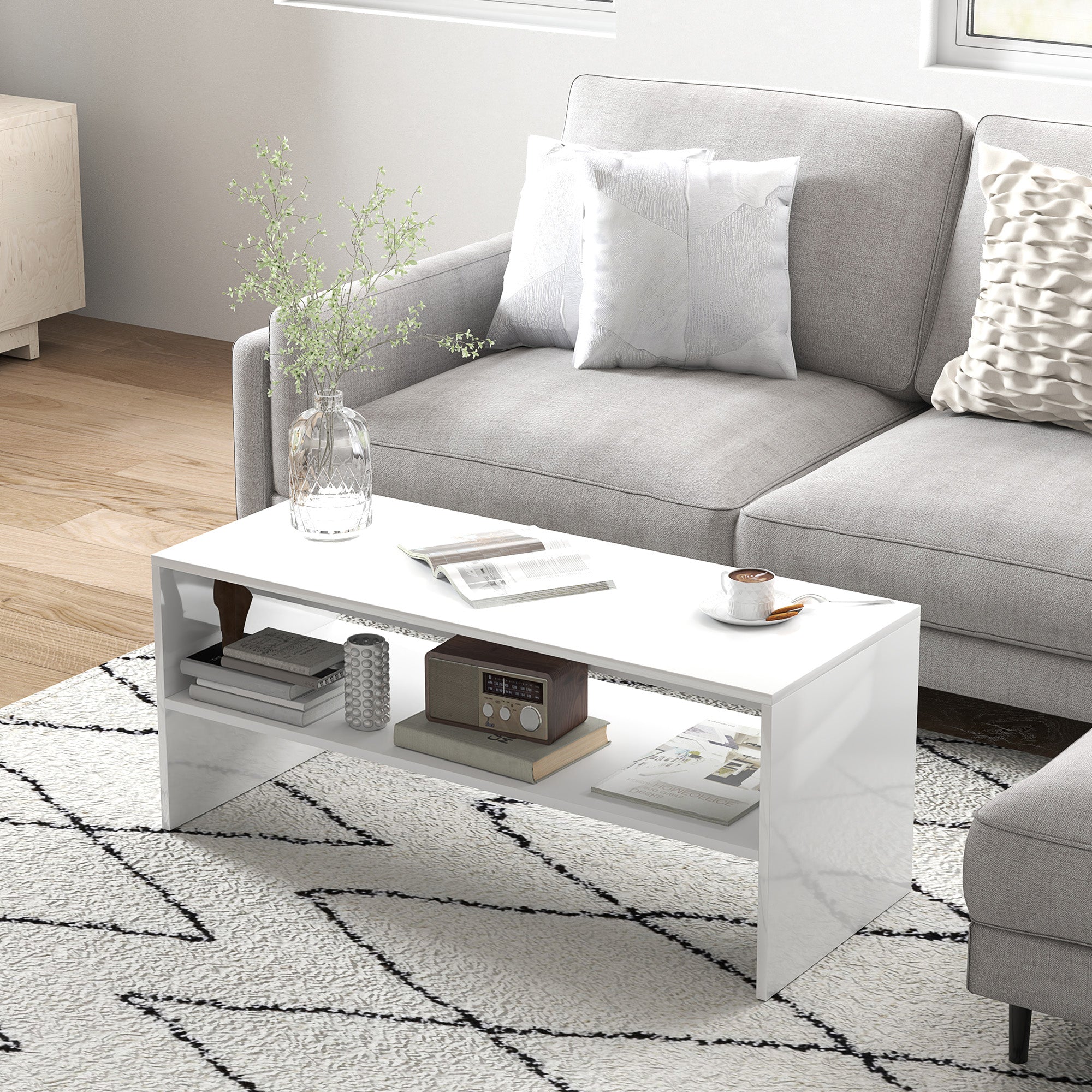 Mesa de Centro Branca de Alto Brilho 100x40x41,5 cm
