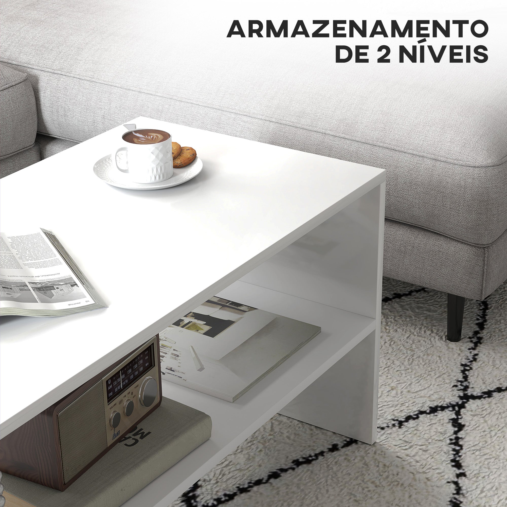 Mesa de Centro Branca de Alto Brilho 100x40x41,5 cm