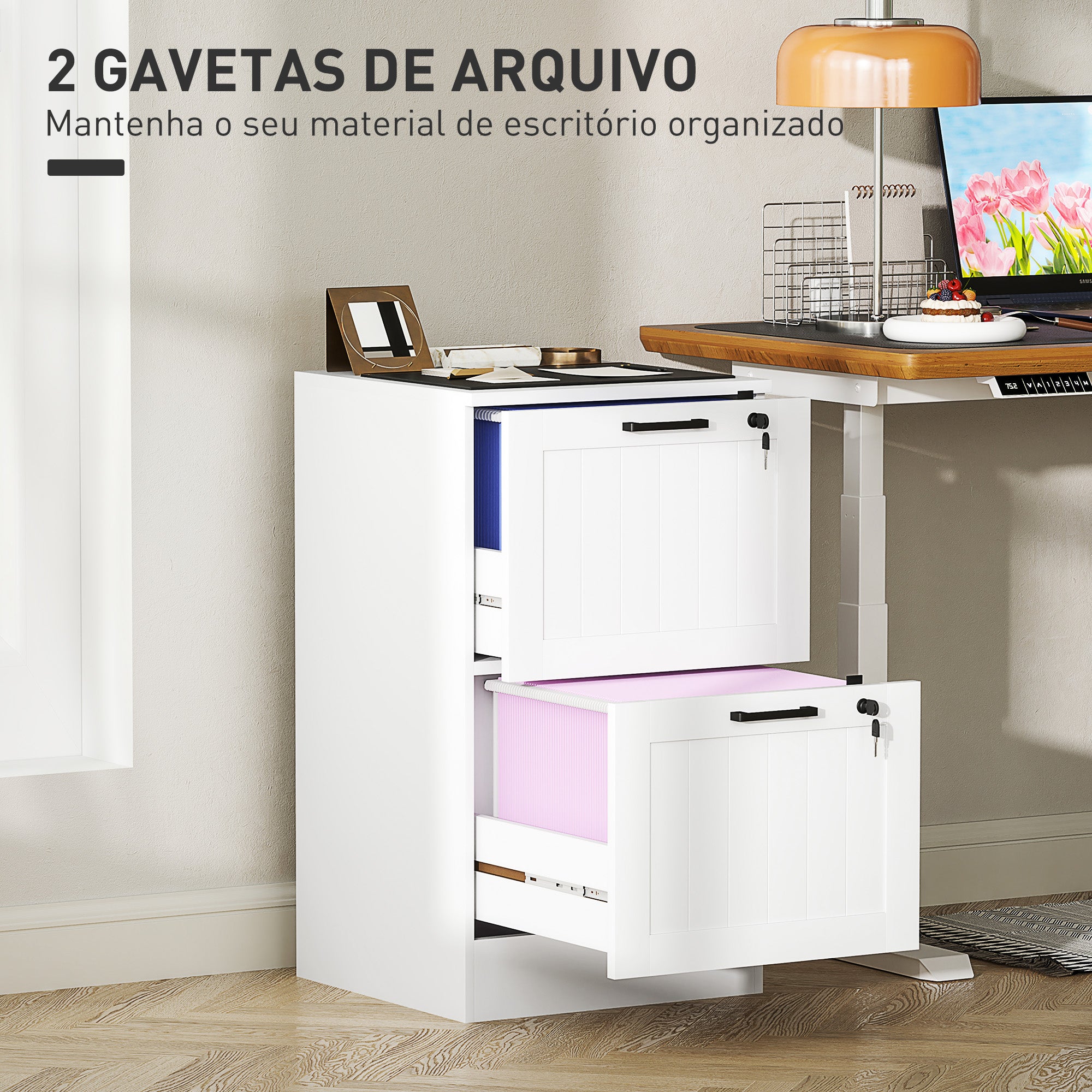 Bloco de Gavetas para Escritório com 2 Gavetas - 40x40x71 cm - Cor Branca
