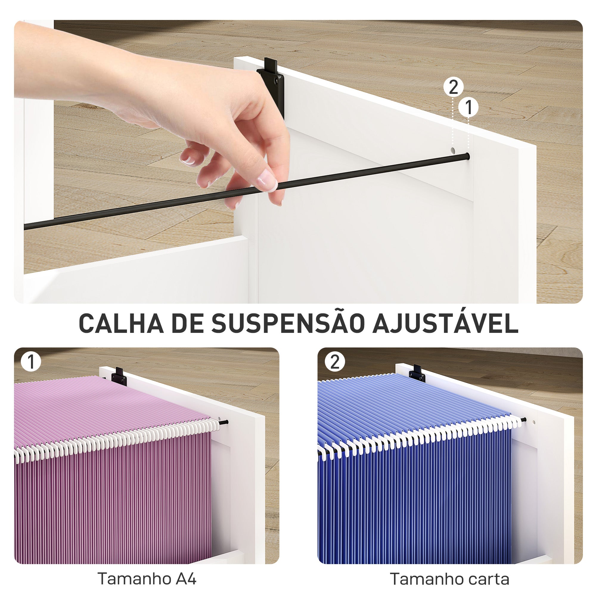 Bloco de Gavetas para Escritório com 2 Gavetas - 40x40x71 cm - Cor Branca