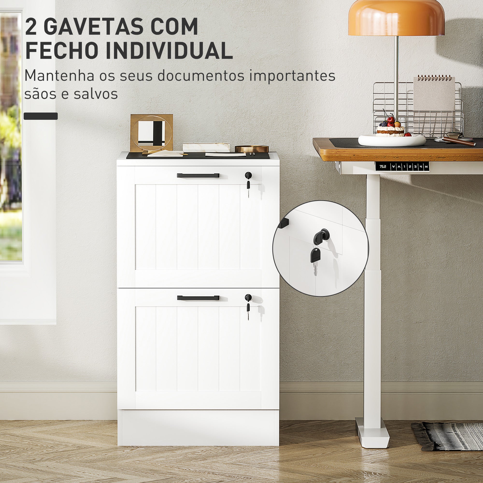 Bloco de Gavetas para Escritório com 2 Gavetas - 40x40x71 cm - Cor Branca