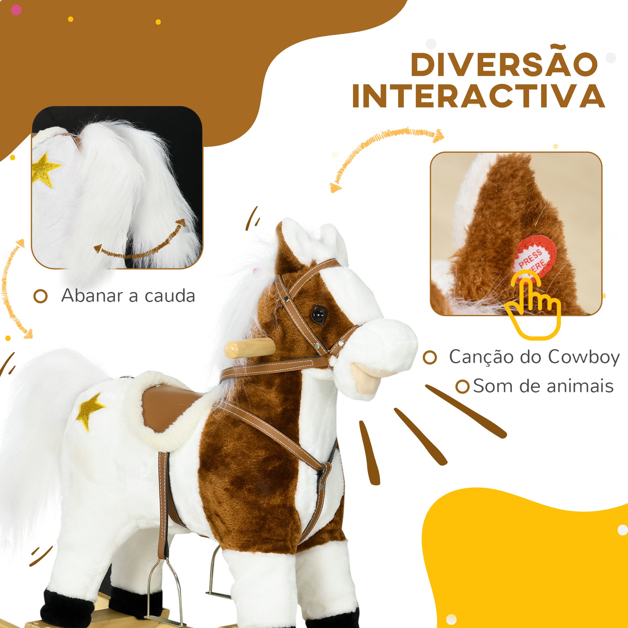 Cavalo Baloiço Infantil Marrom e Branco 68x26x62 cm
