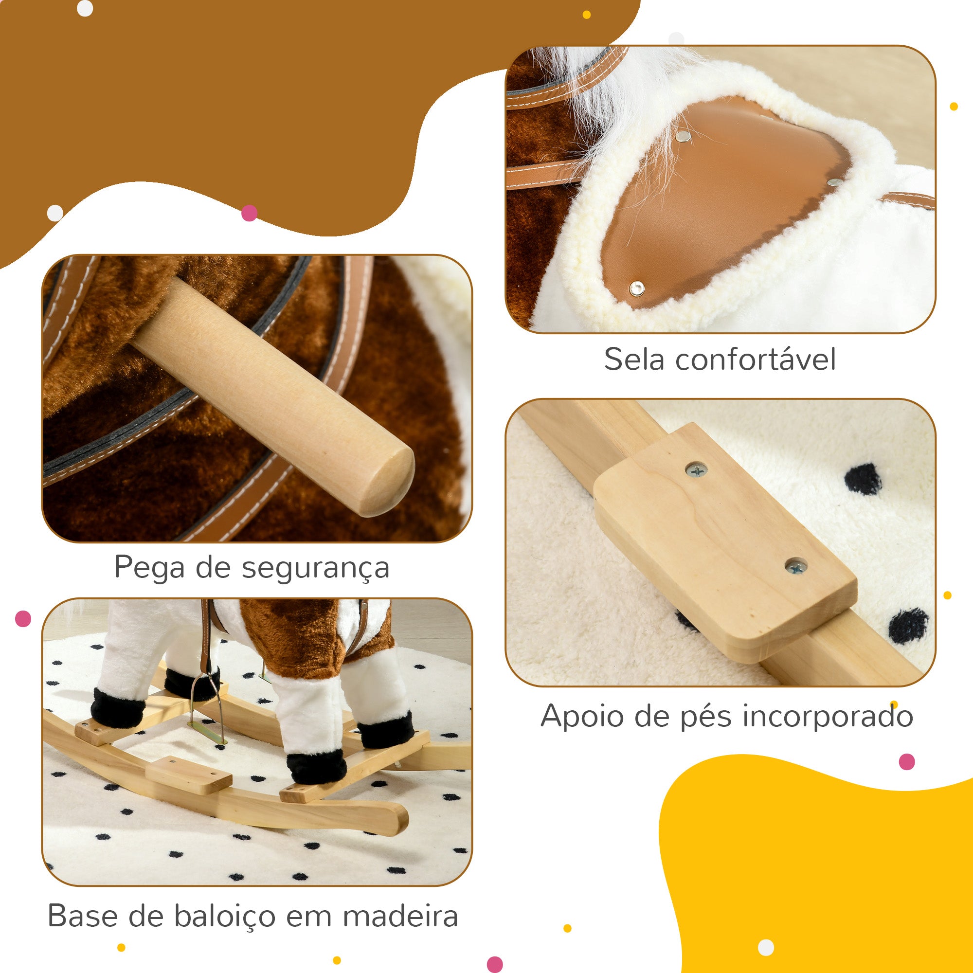 Cavalo Baloiço Infantil Marrom e Branco 68x26x62 cm