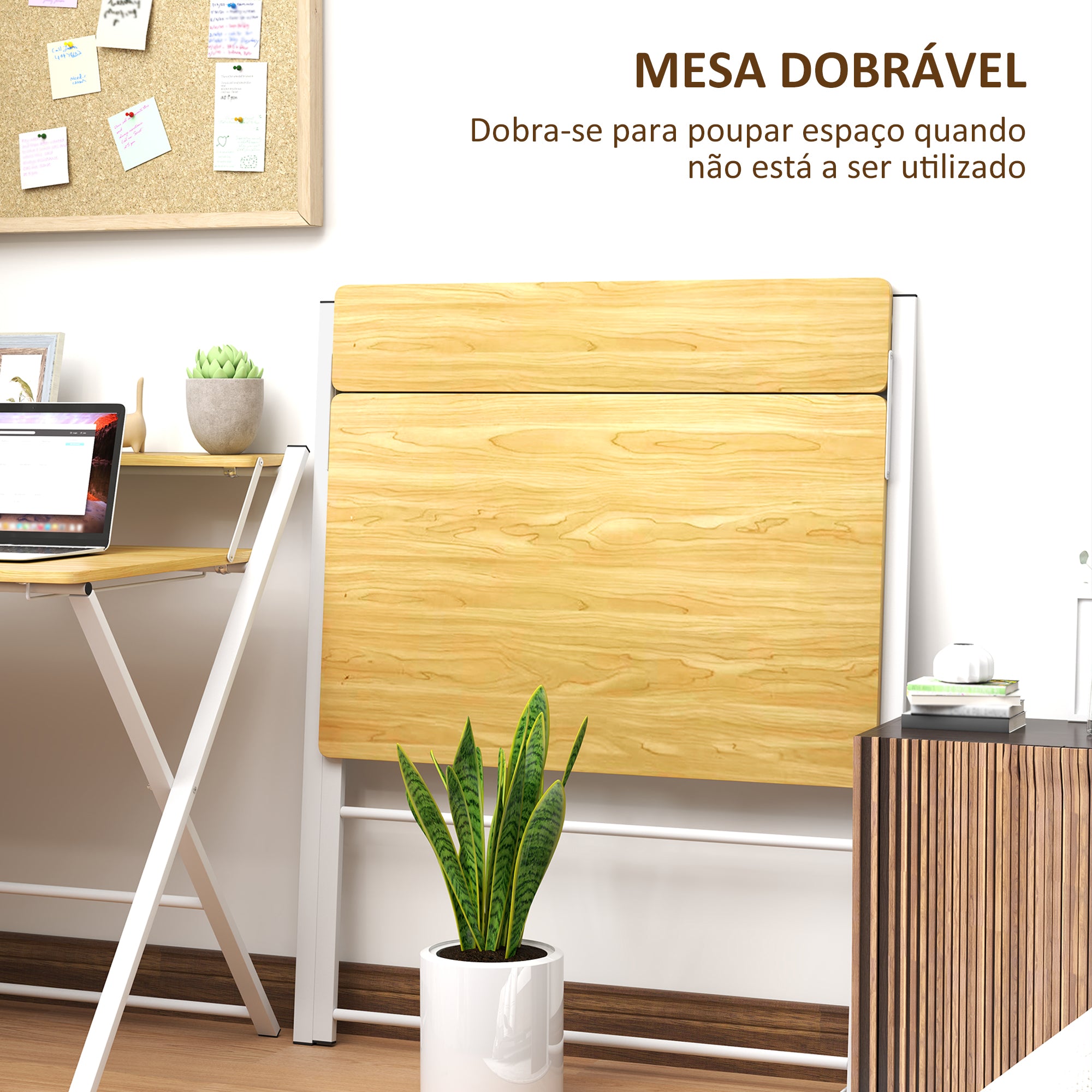 Secretária Dobrável 86x66x82 cm - Madeira de Ácer e Branco