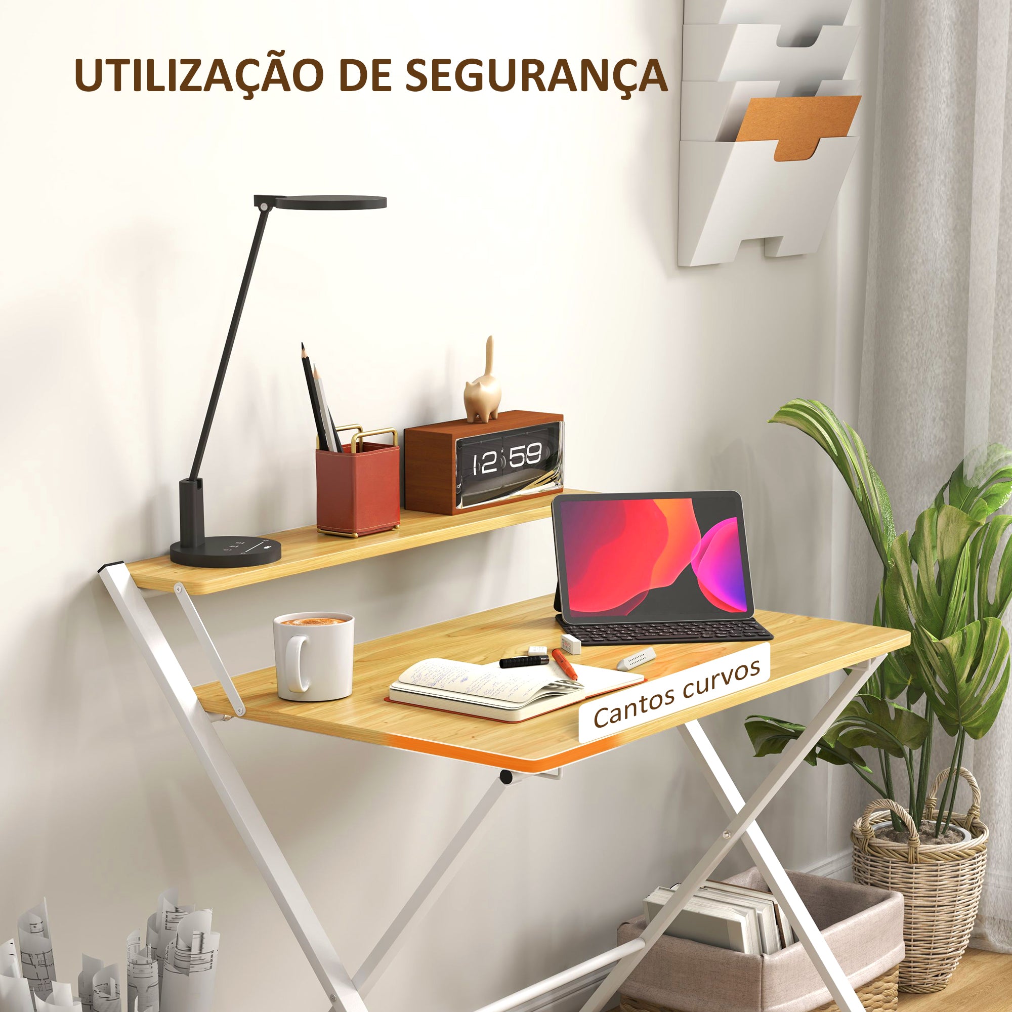 Secretária Dobrável 86x66x82 cm - Madeira de Ácer e Branco
