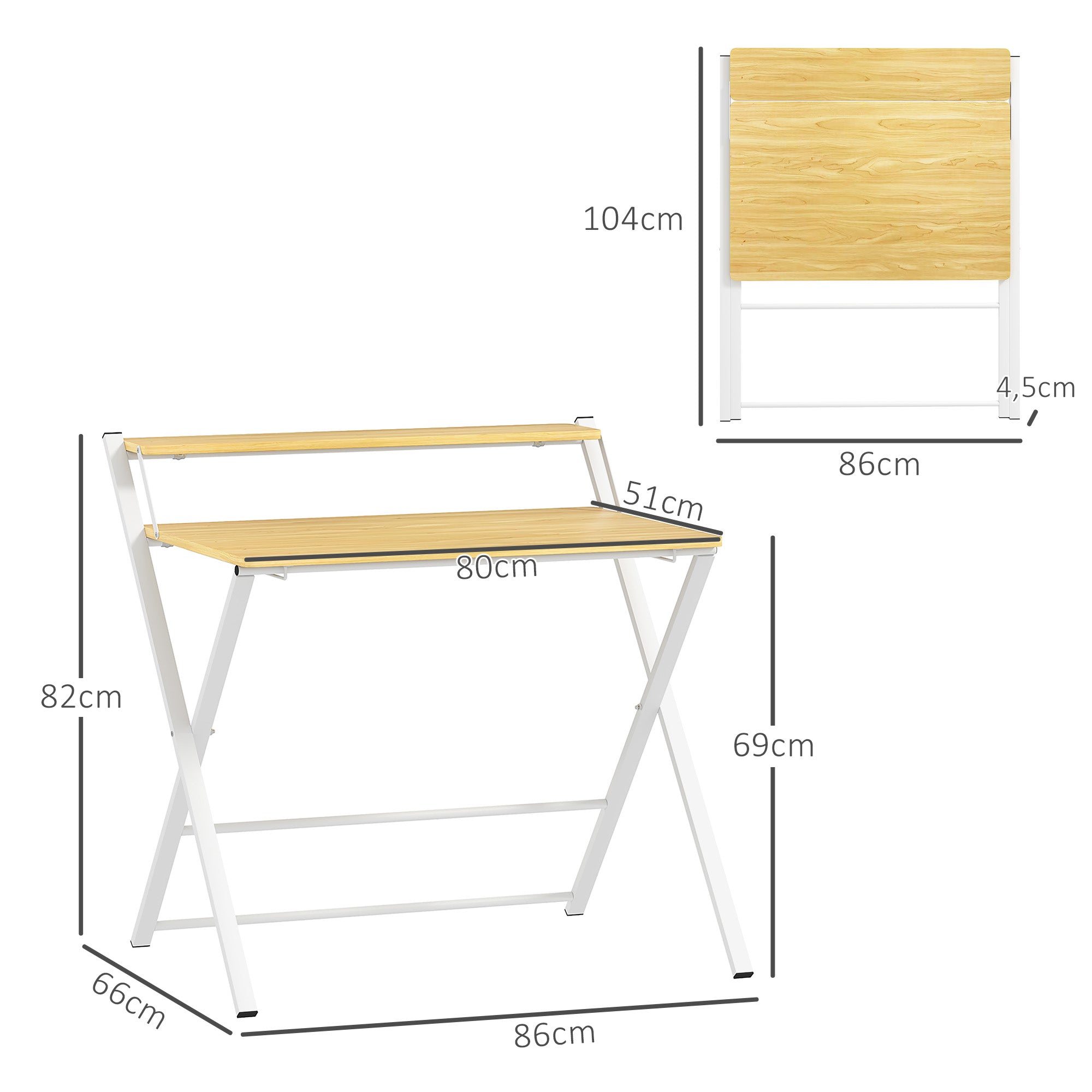 Secretária Dobrável 86x66x82 cm - Madeira de Ácer e Branco