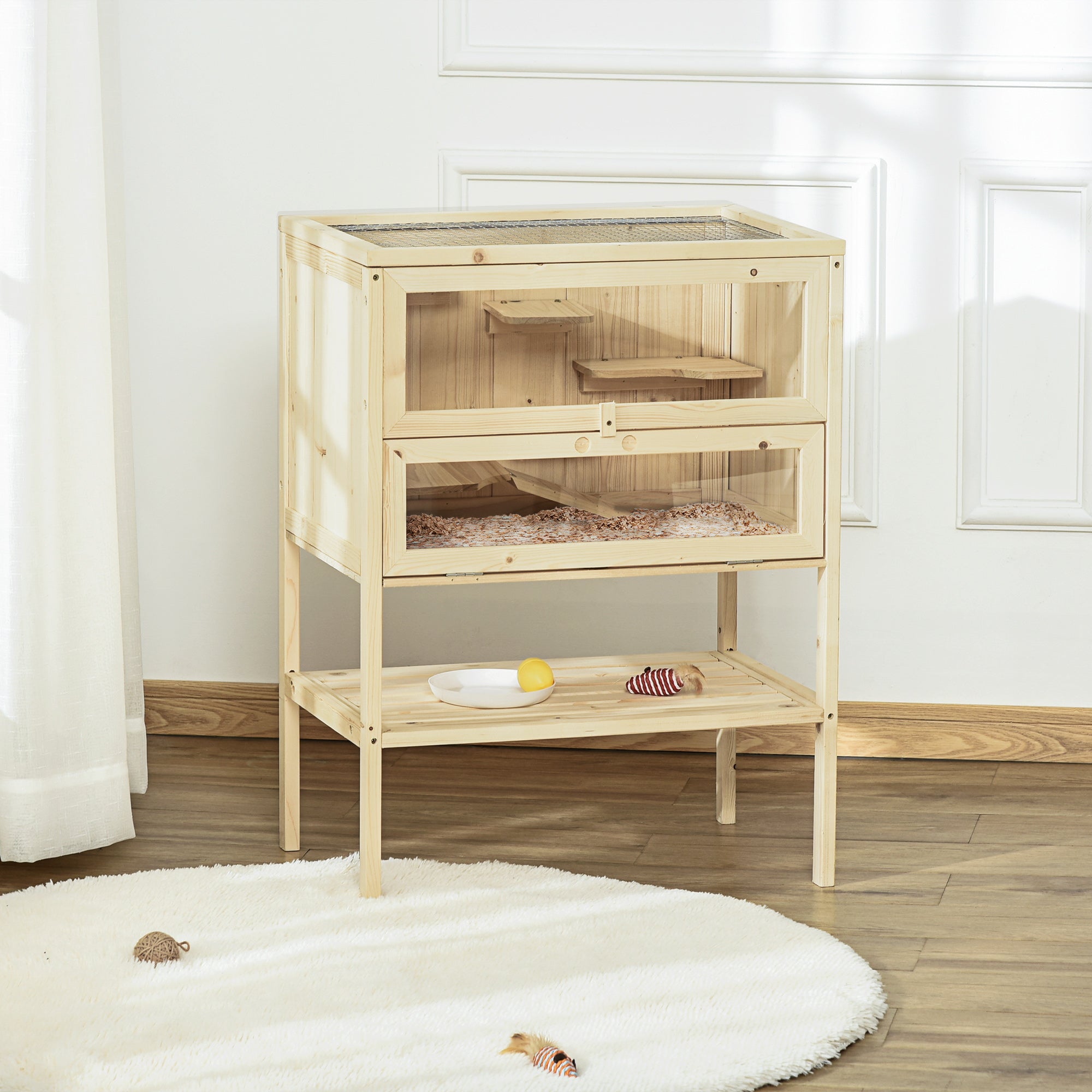 Gaiola de Madeira para Hamster 60x40x80 cm - Cor de Madeira Natural