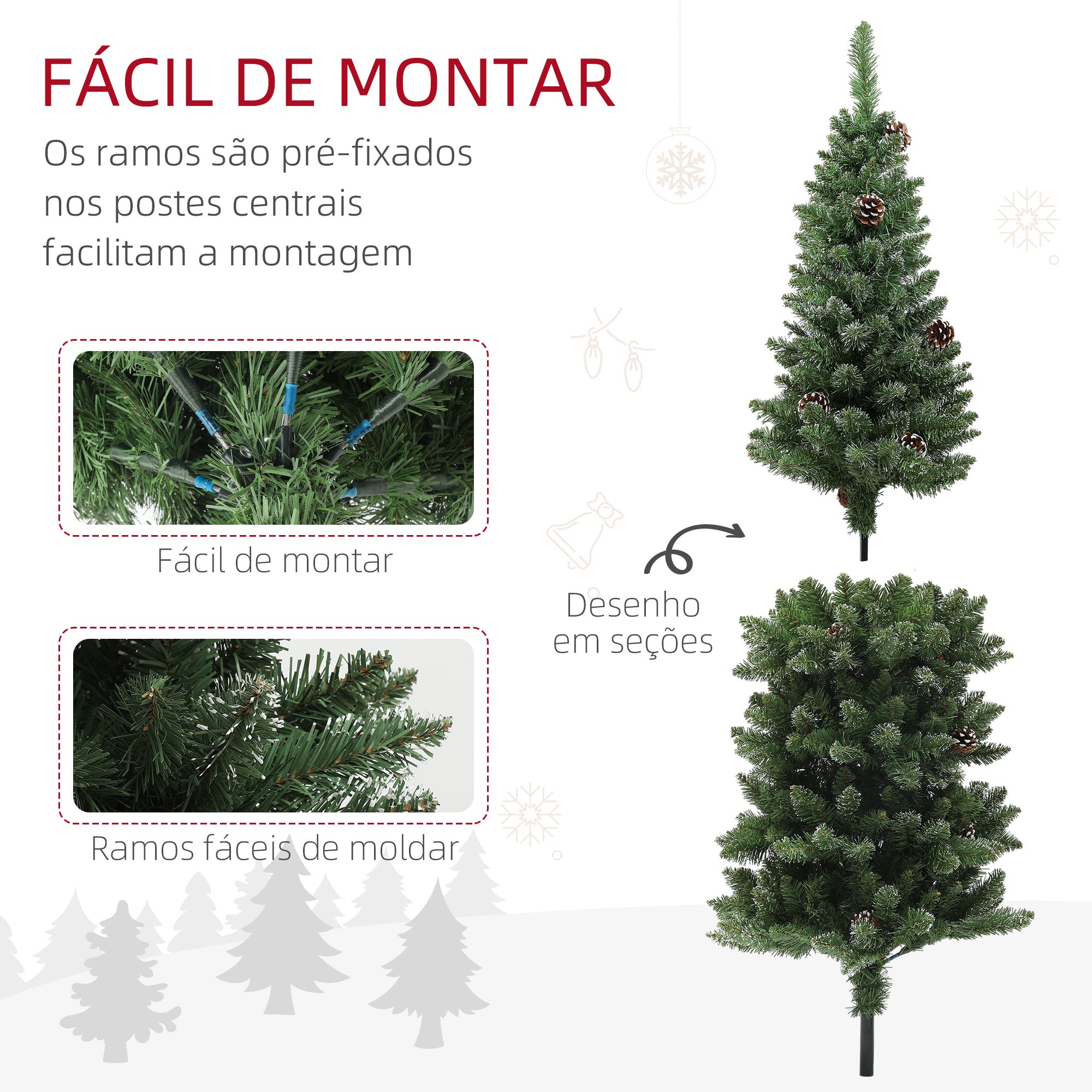 Árvore de Natal Artificial – 150 cm – Verde – Plástico e Aço