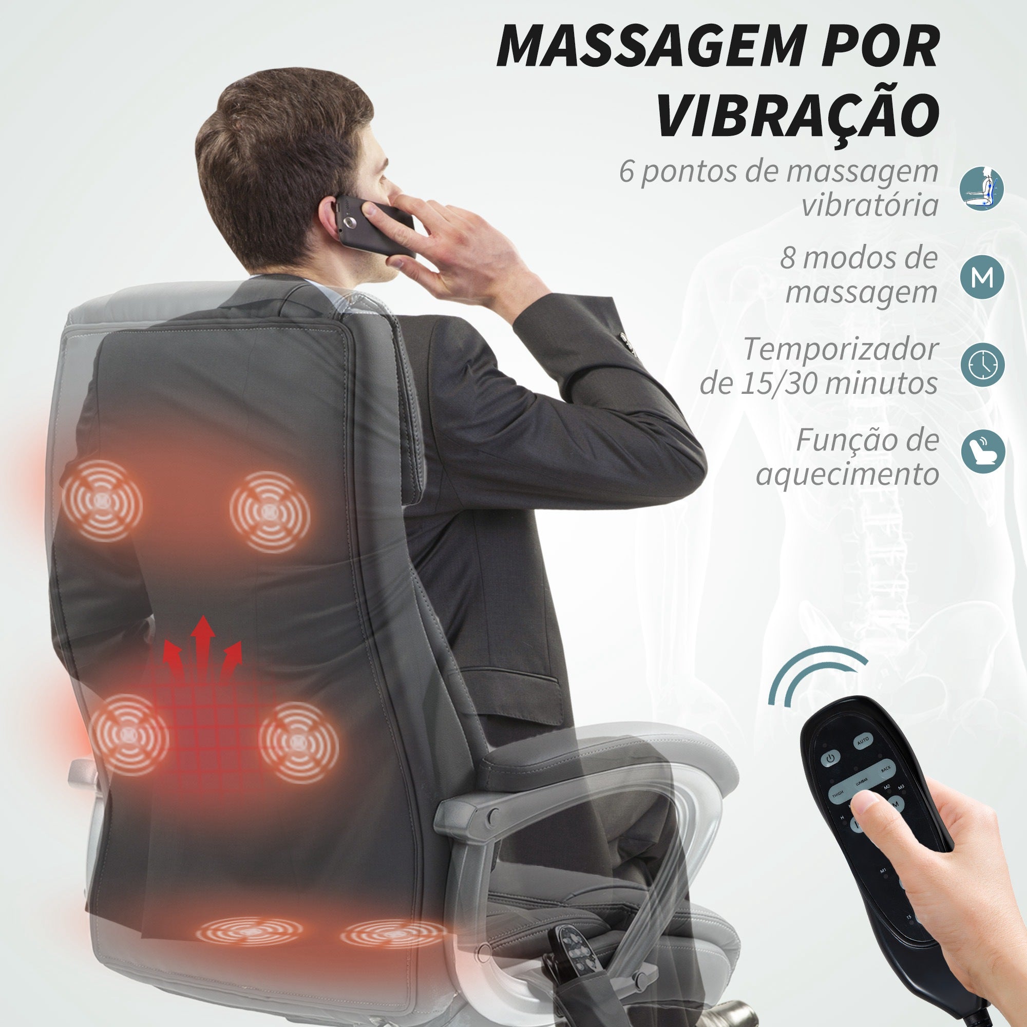 Cadeira de Escritório com Massagem 66x72x113-121 cm Cinzento