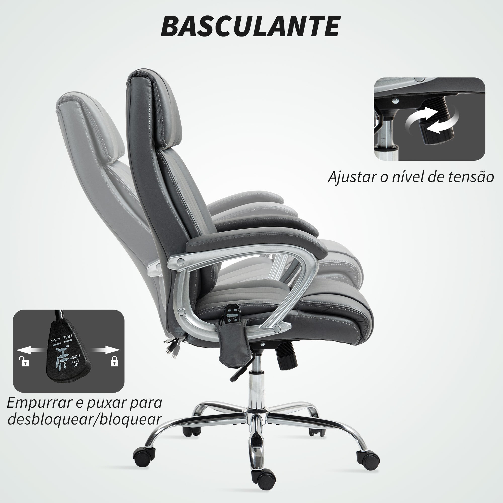 Cadeira de Escritório com Massagem 66x72x113-121 cm Cinzento