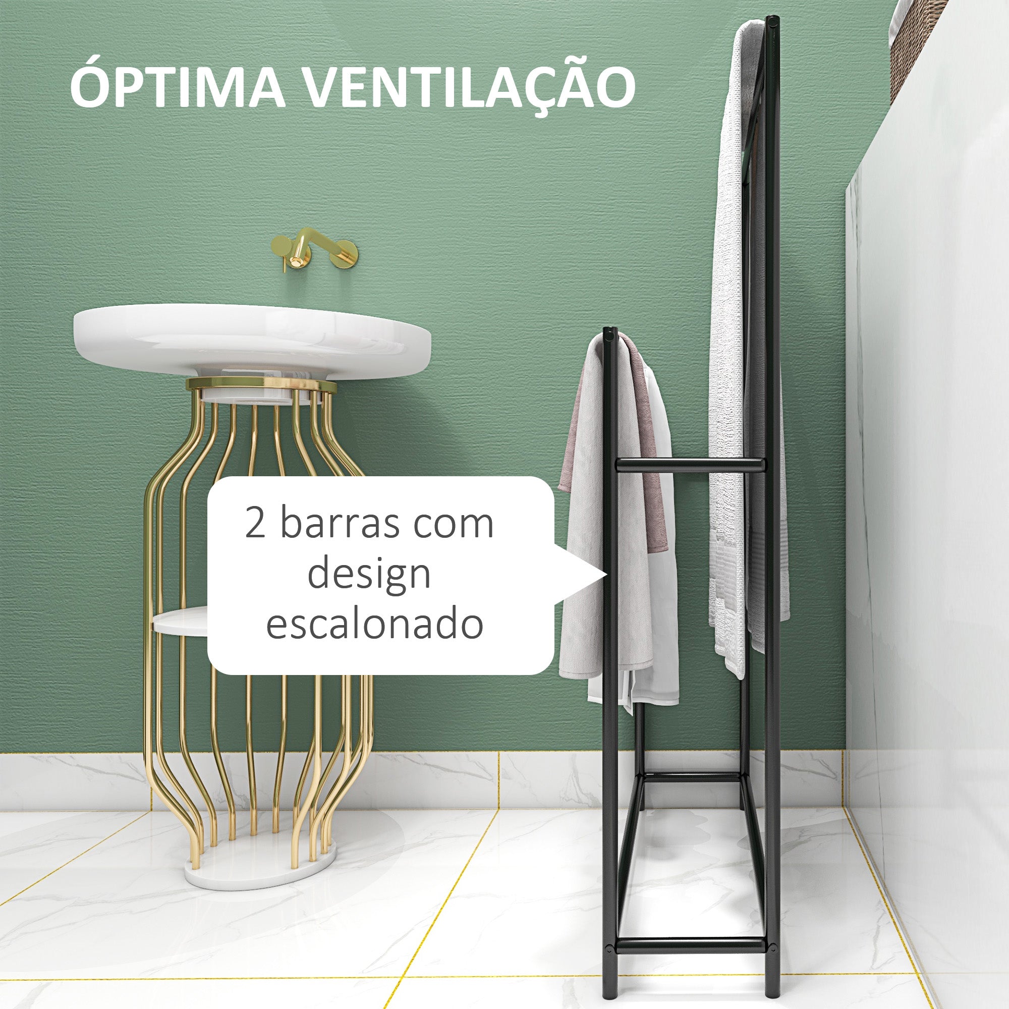 Toalheiro de Pé de 2 Níveis Preto 66x20x110 cm