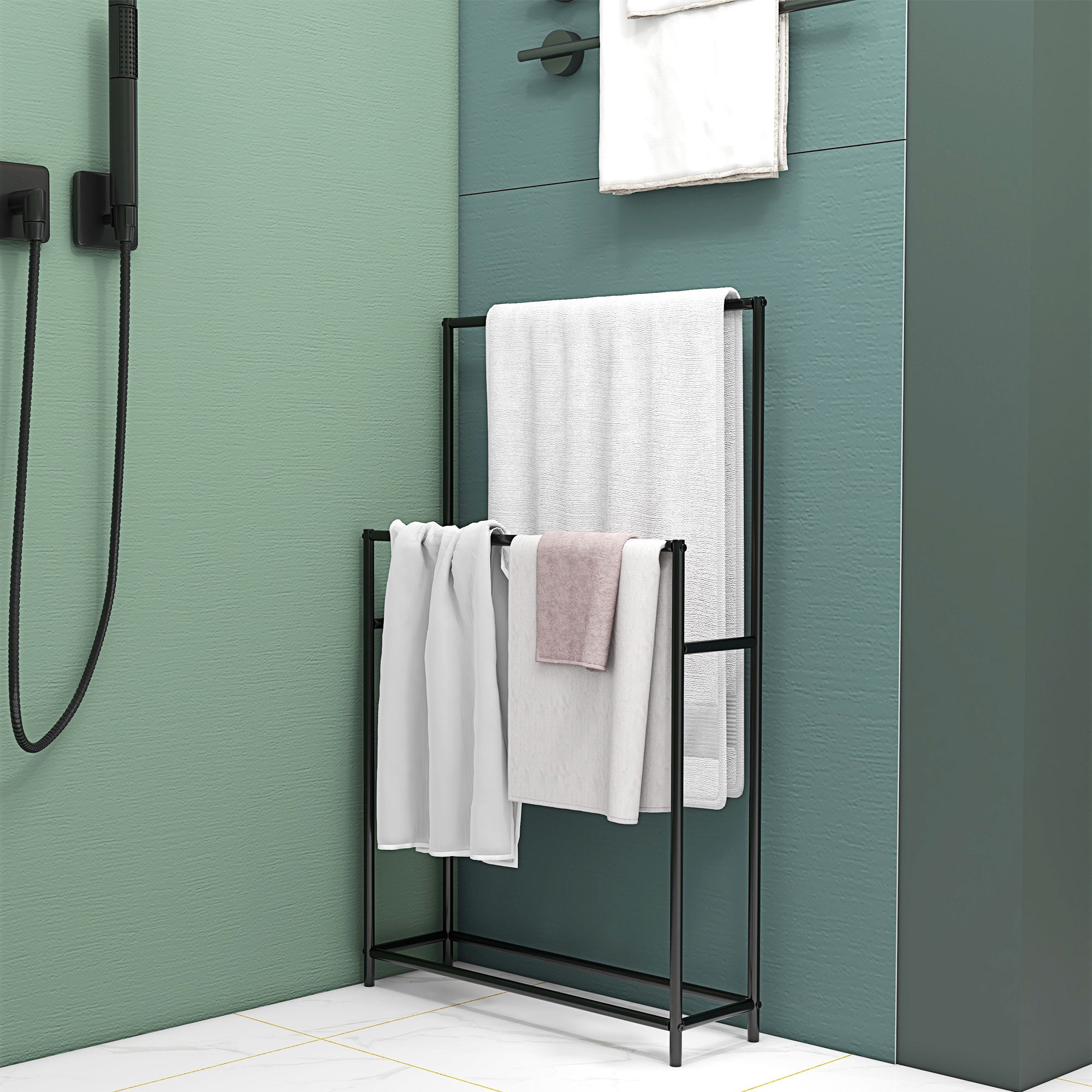 Toalheiro de Pé de 2 Níveis Preto 66x20x110 cm