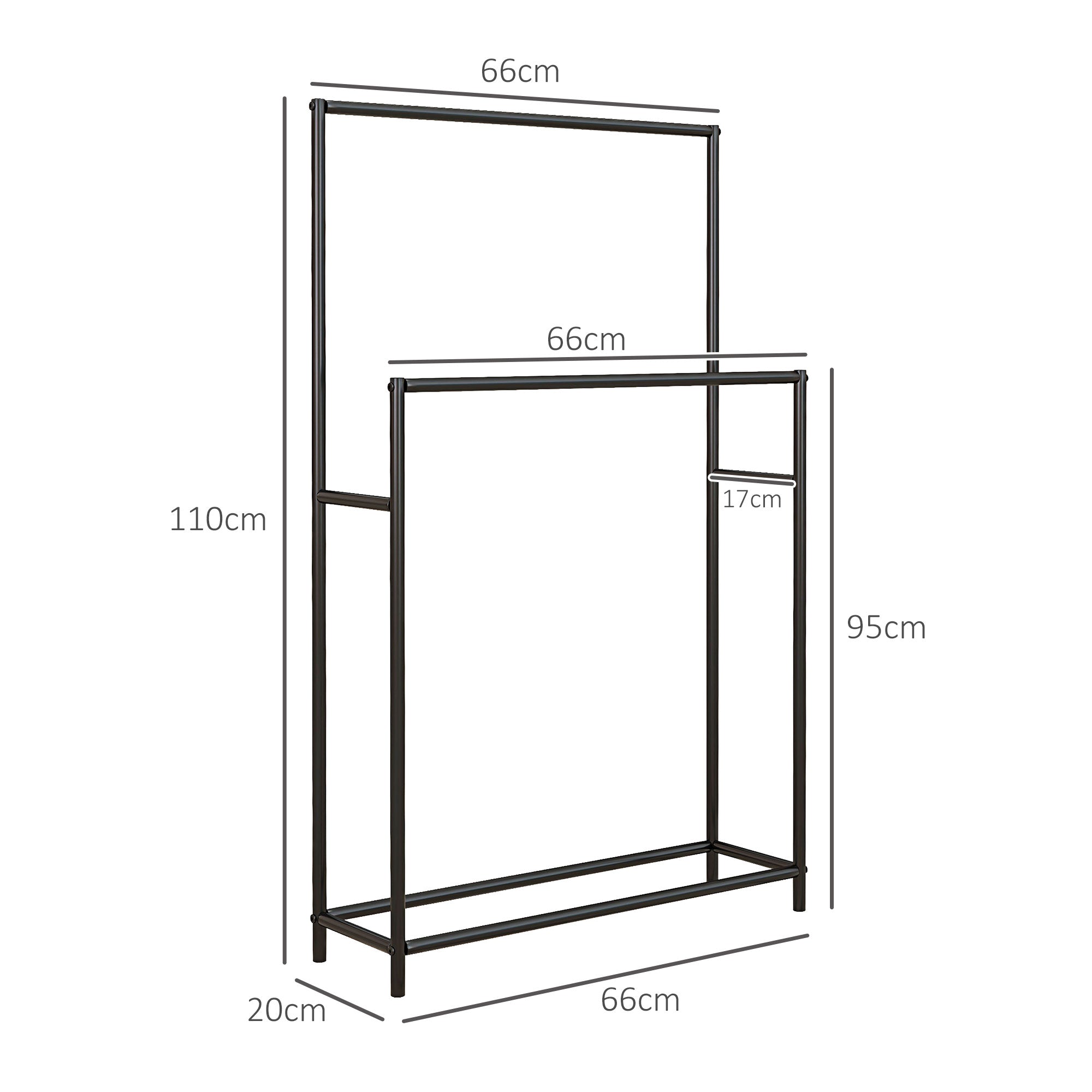 Toalheiro de Pé de 2 Níveis Preto 66x20x110 cm