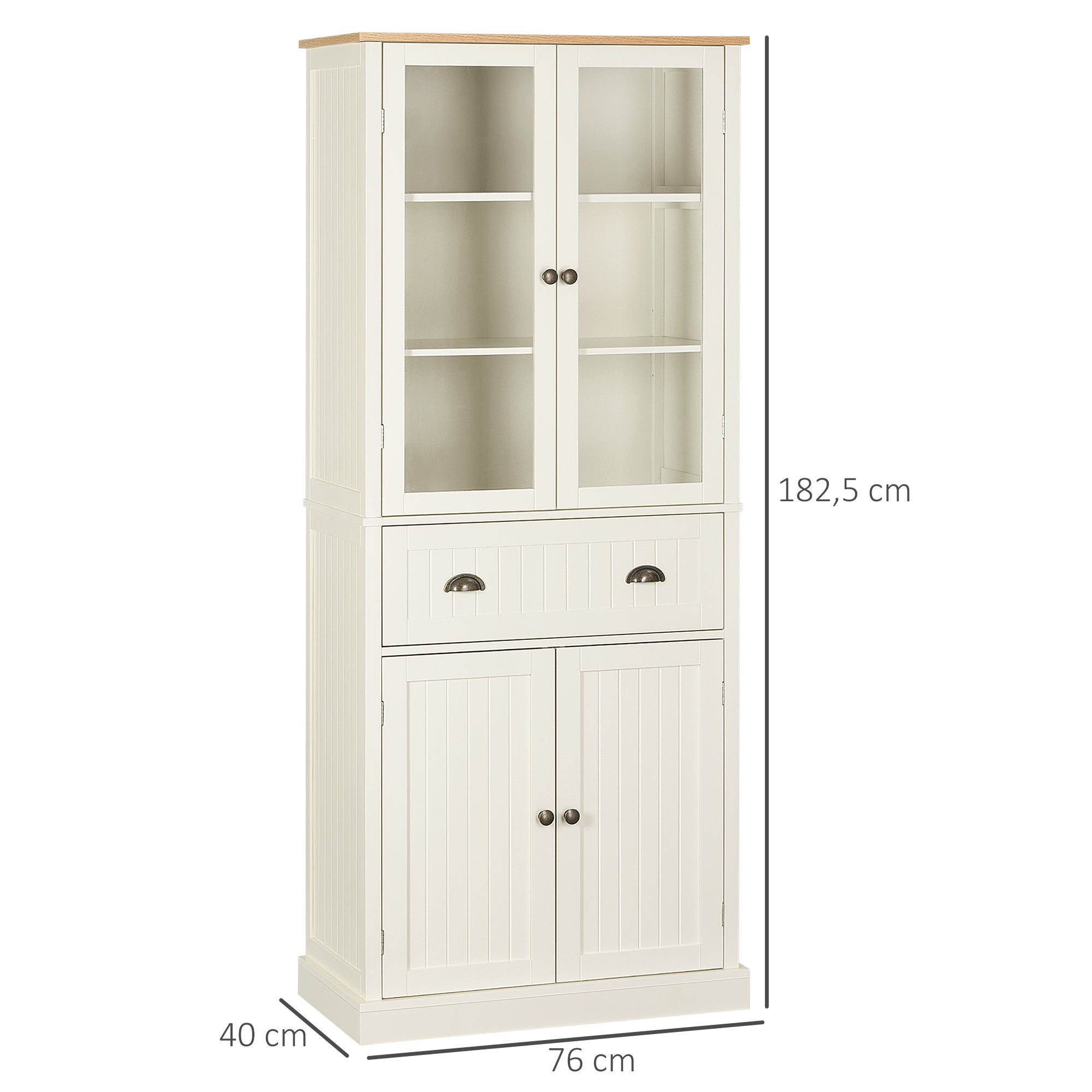 Armário de Cozinha com 2 Portas de Vidro e Gaveta 76x40x182.5cm Branco