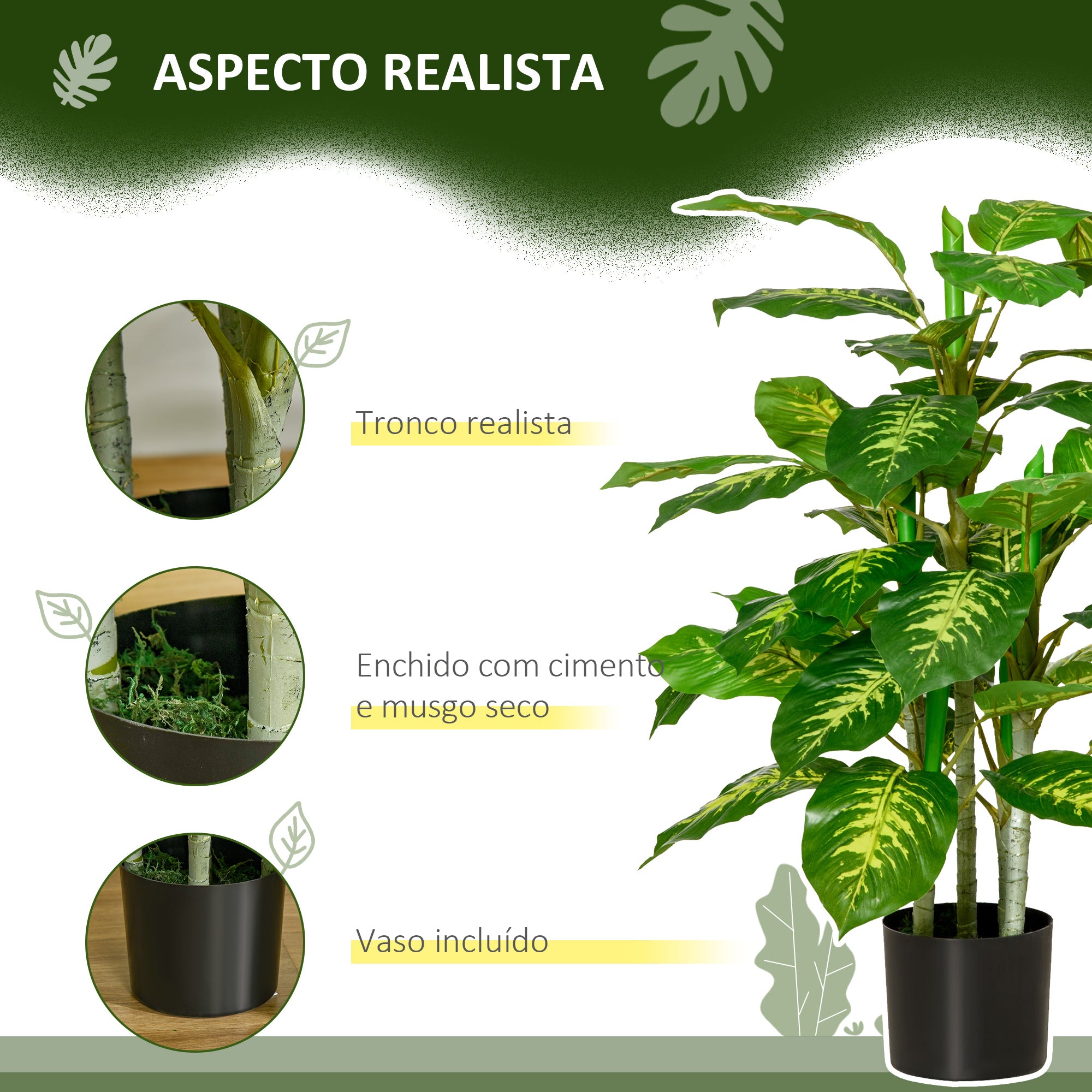 Planta Artificial Aglaonema Verde – 95 cm – plástico