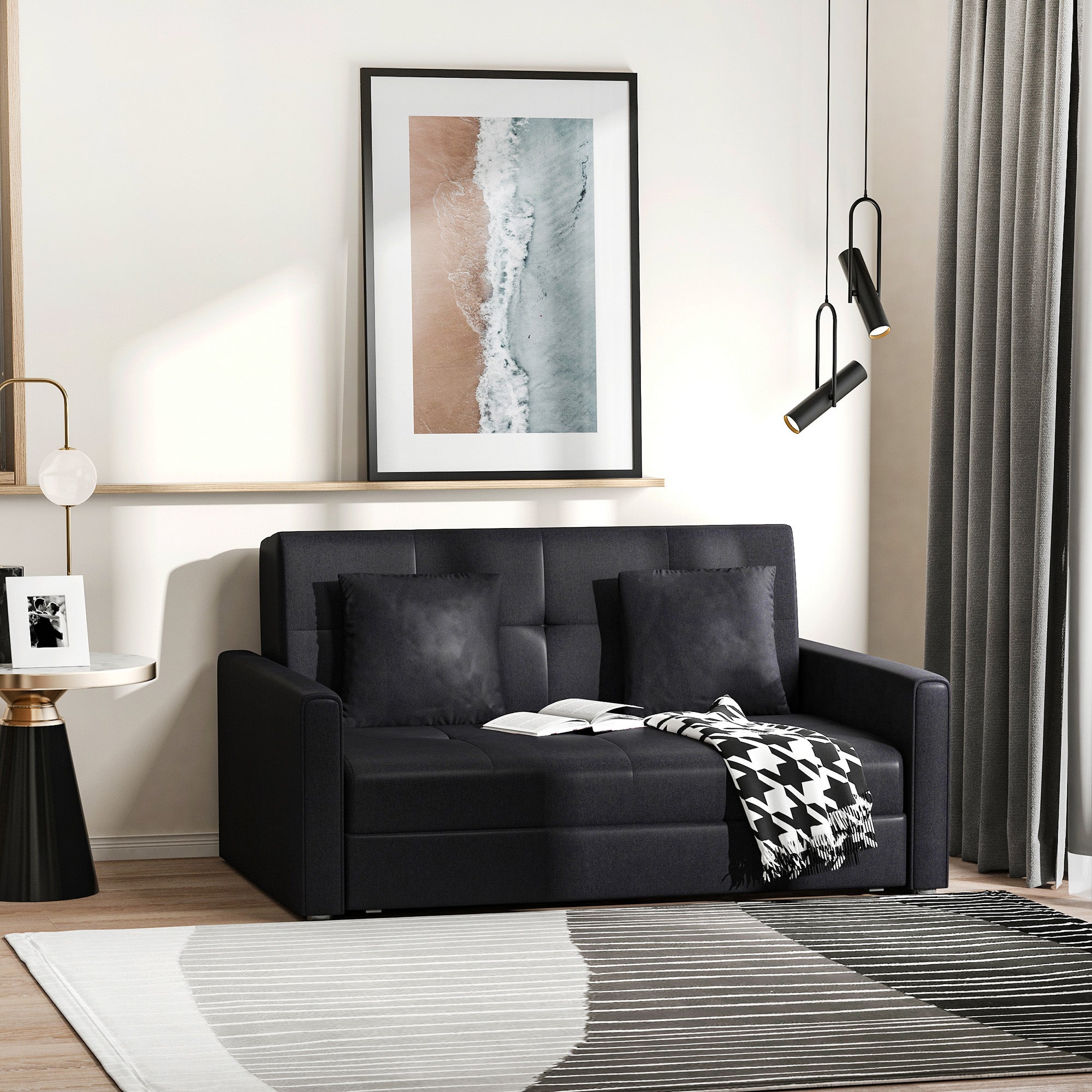 Sofá Cama de 2 Lugares em Algodão 152x101x81cm - Cinza Carvão