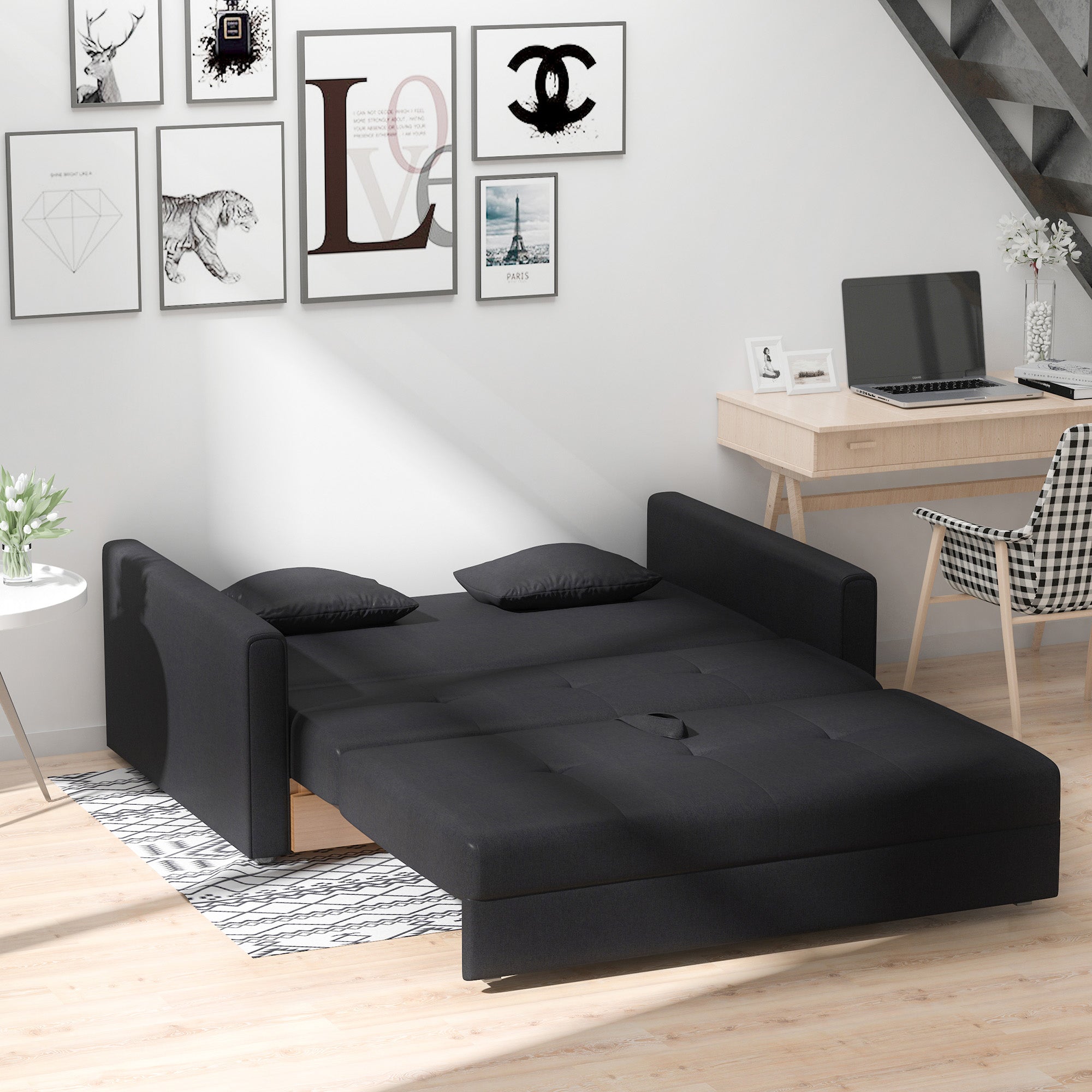 Sofá Cama de 2 Lugares – 152x101x81cm – Cinza Carvão – Algodão