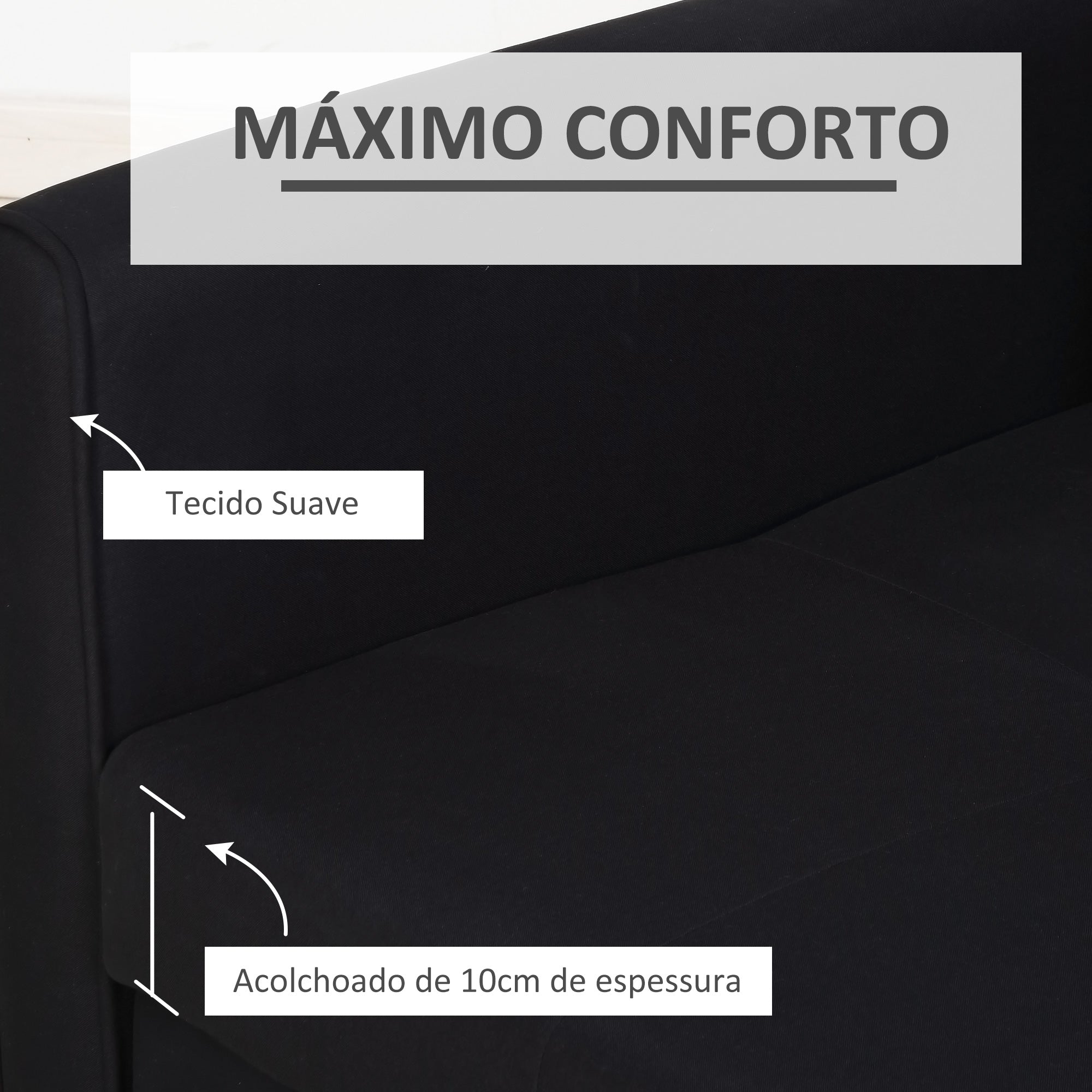 Sofá Cama de 2 Lugares – 152x101x81cm – Cinza Carvão – Algodão