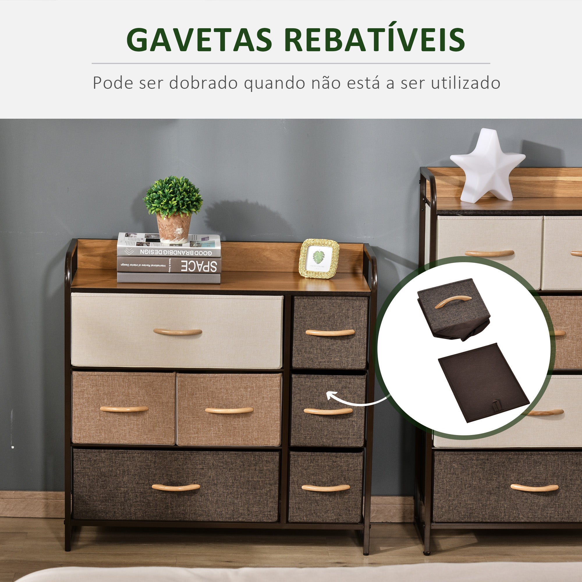 Cómoda Multicolor 80x29x78,5 cm - Organizador com 7 Gavetas Dobráveis