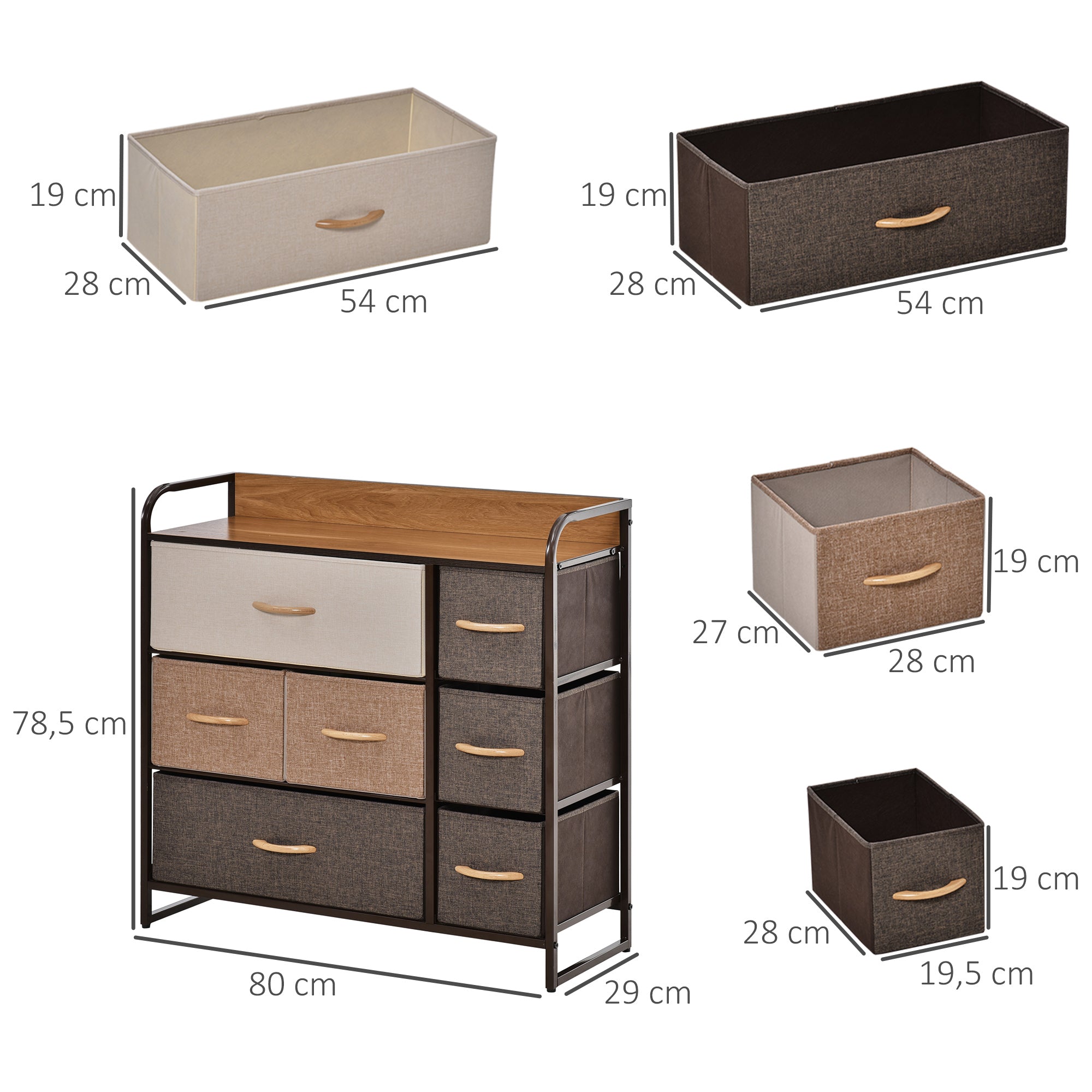 Cómoda Multicolor 80x29x78,5 cm - Organizador com 7 Gavetas Dobráveis