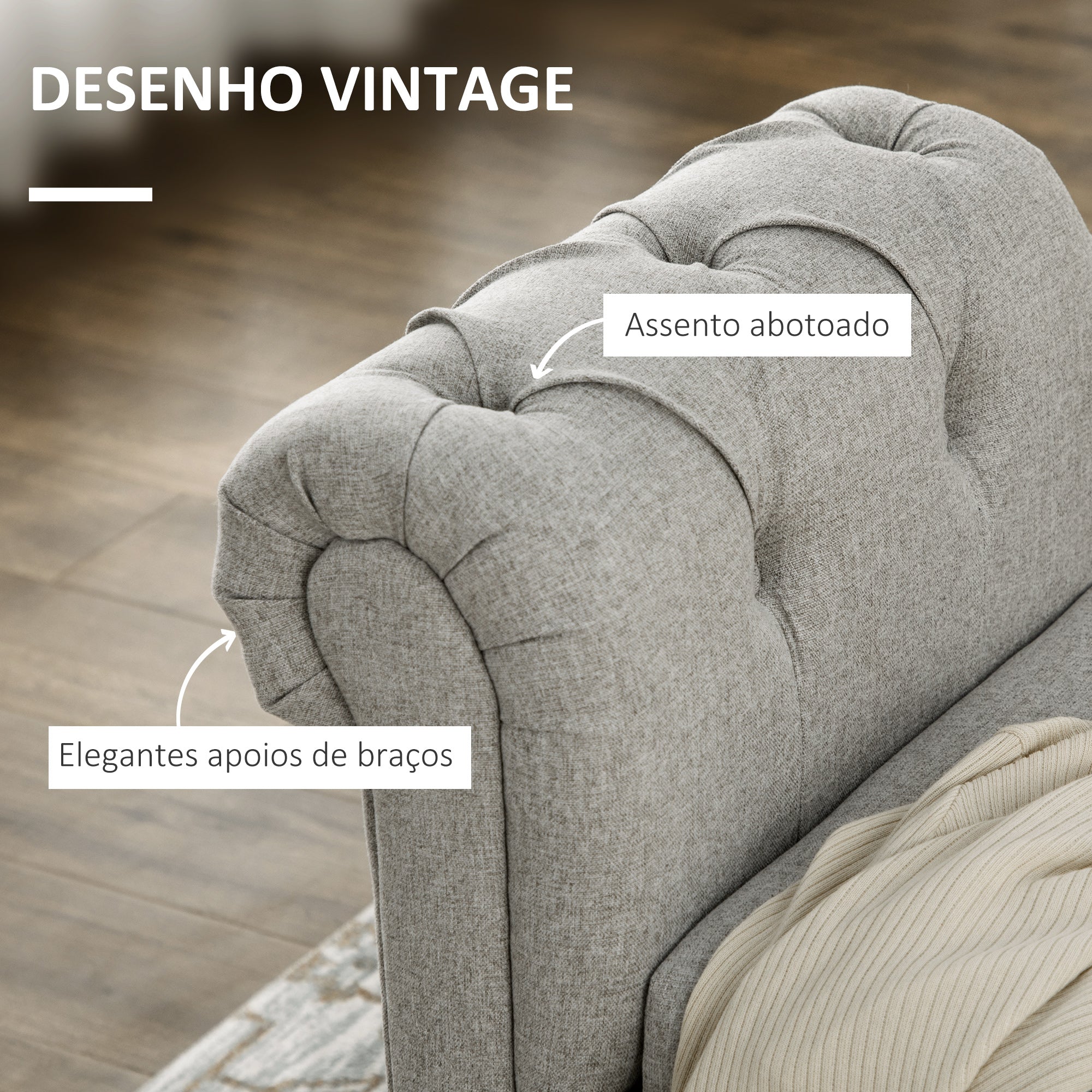 Banco Acolchoado com Armazenamento em Linho 146,5x49x74,5cm - Cinza Claro