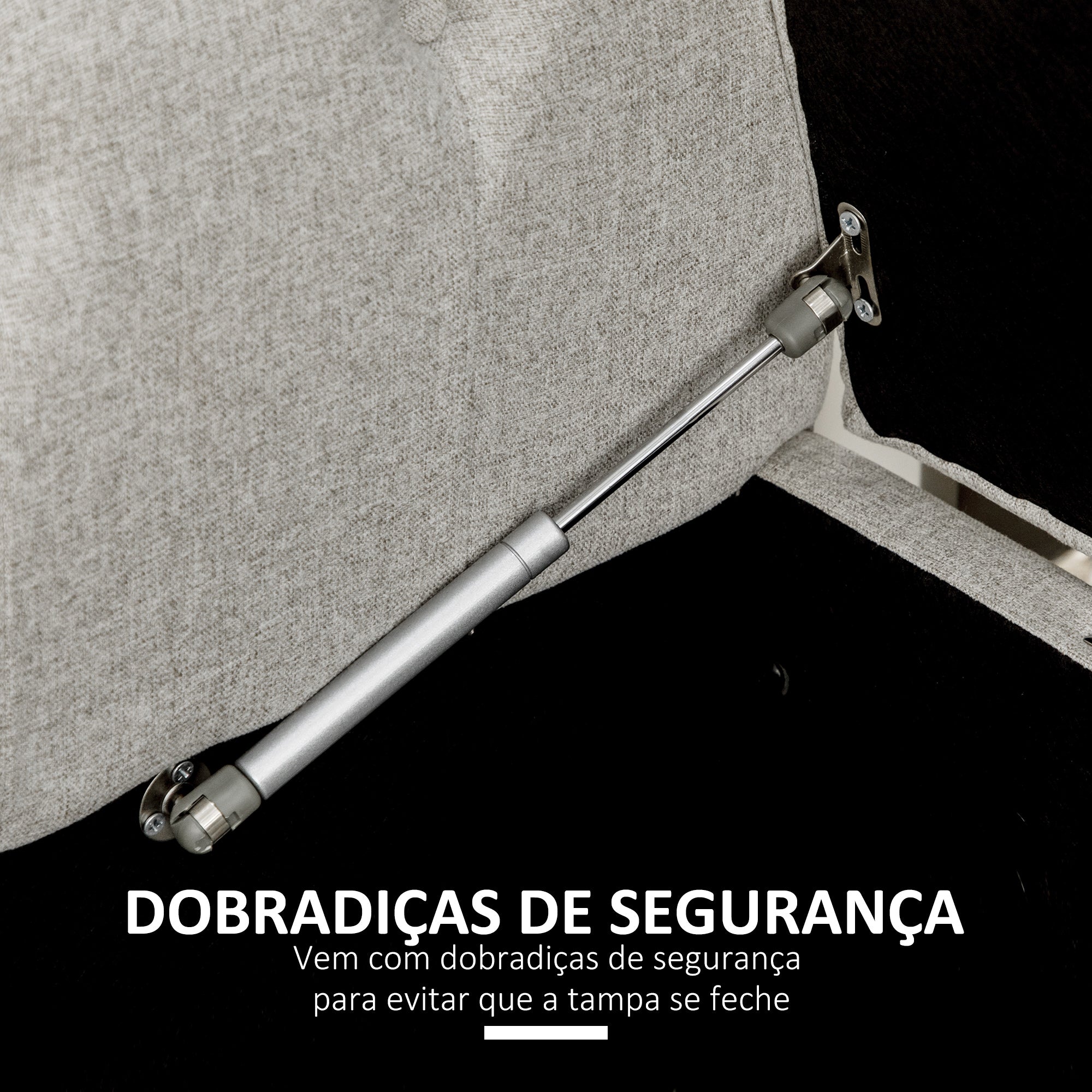 Banco Acolchoado com Armazenamento em Linho 146,5x49x74,5cm - Cinza Claro