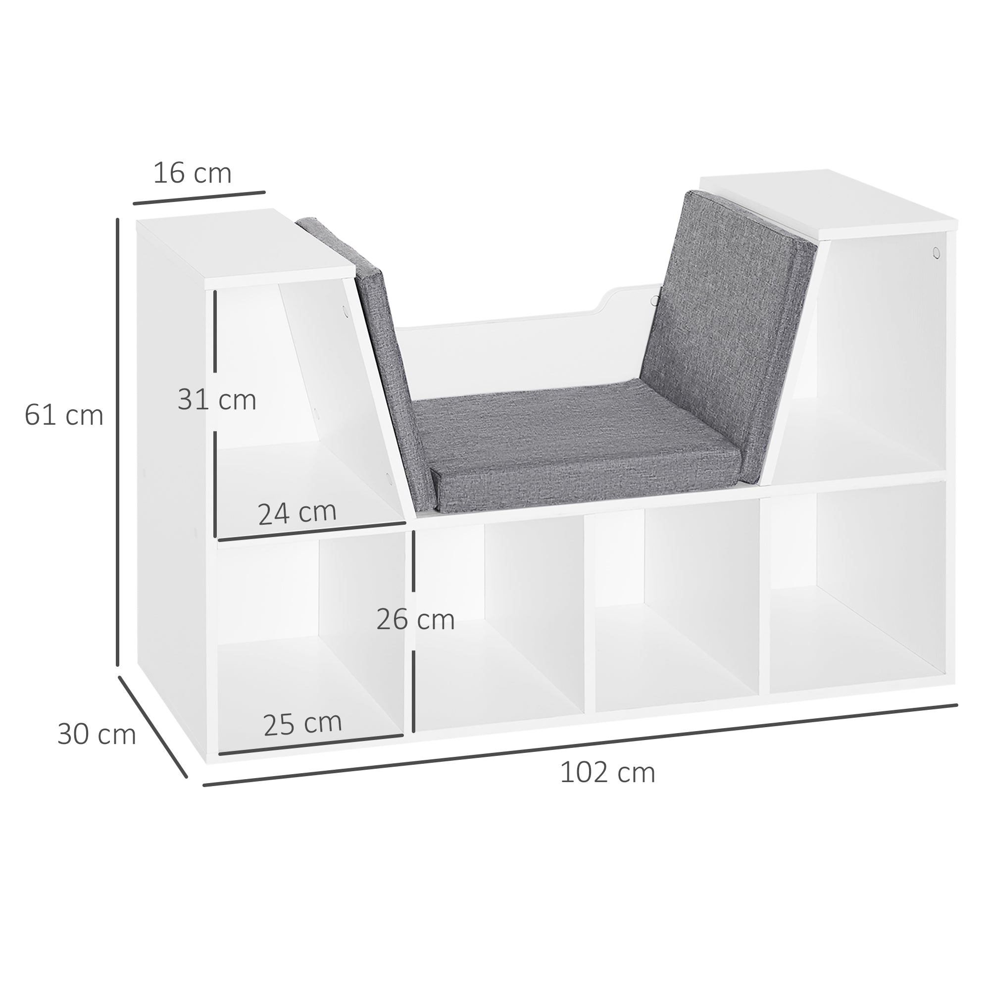 Estante Infantil com Assento 102x30x61 cm - Branco e Cinzento