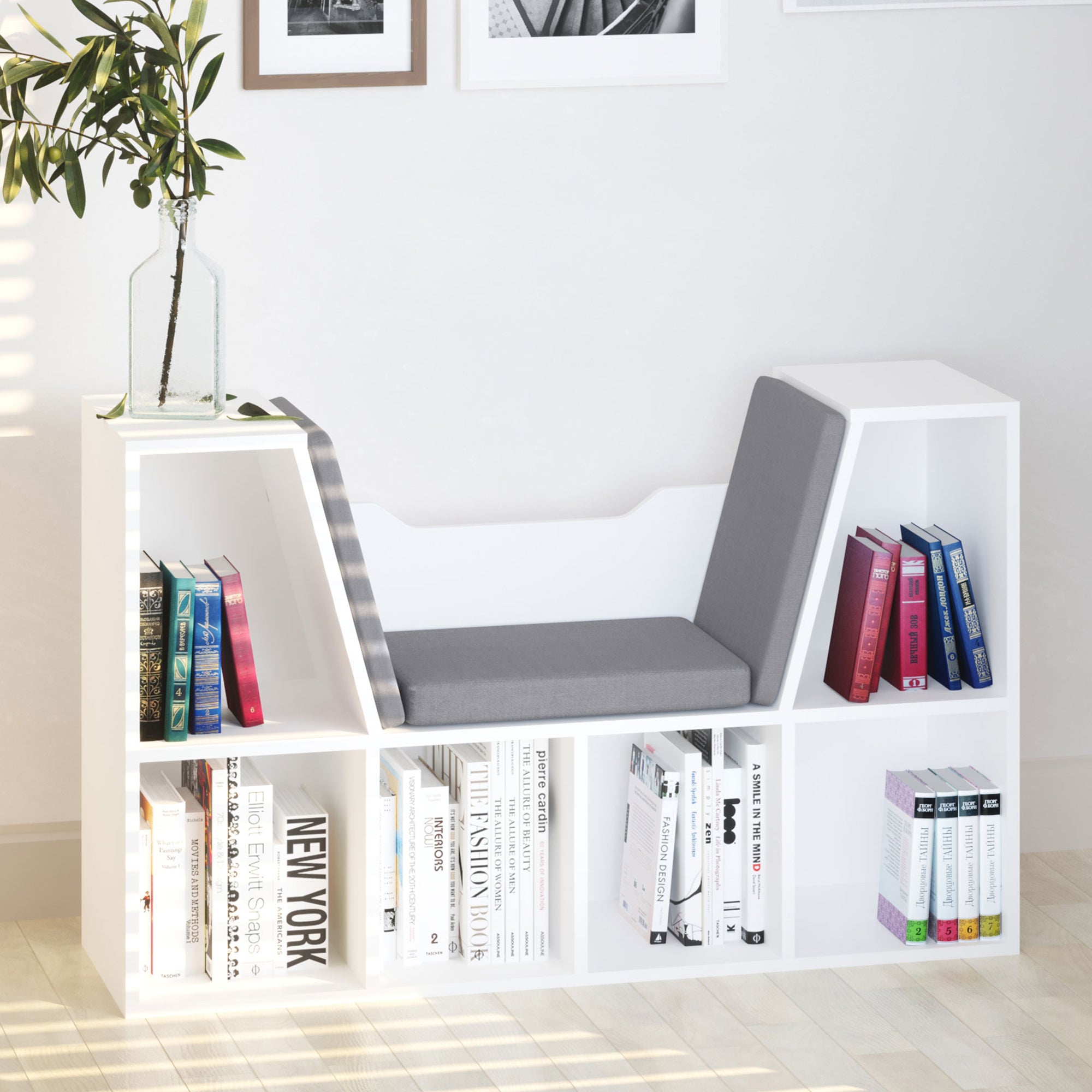 Estante Infantil com Assento 102x30x61 cm - Branco e Cinzento