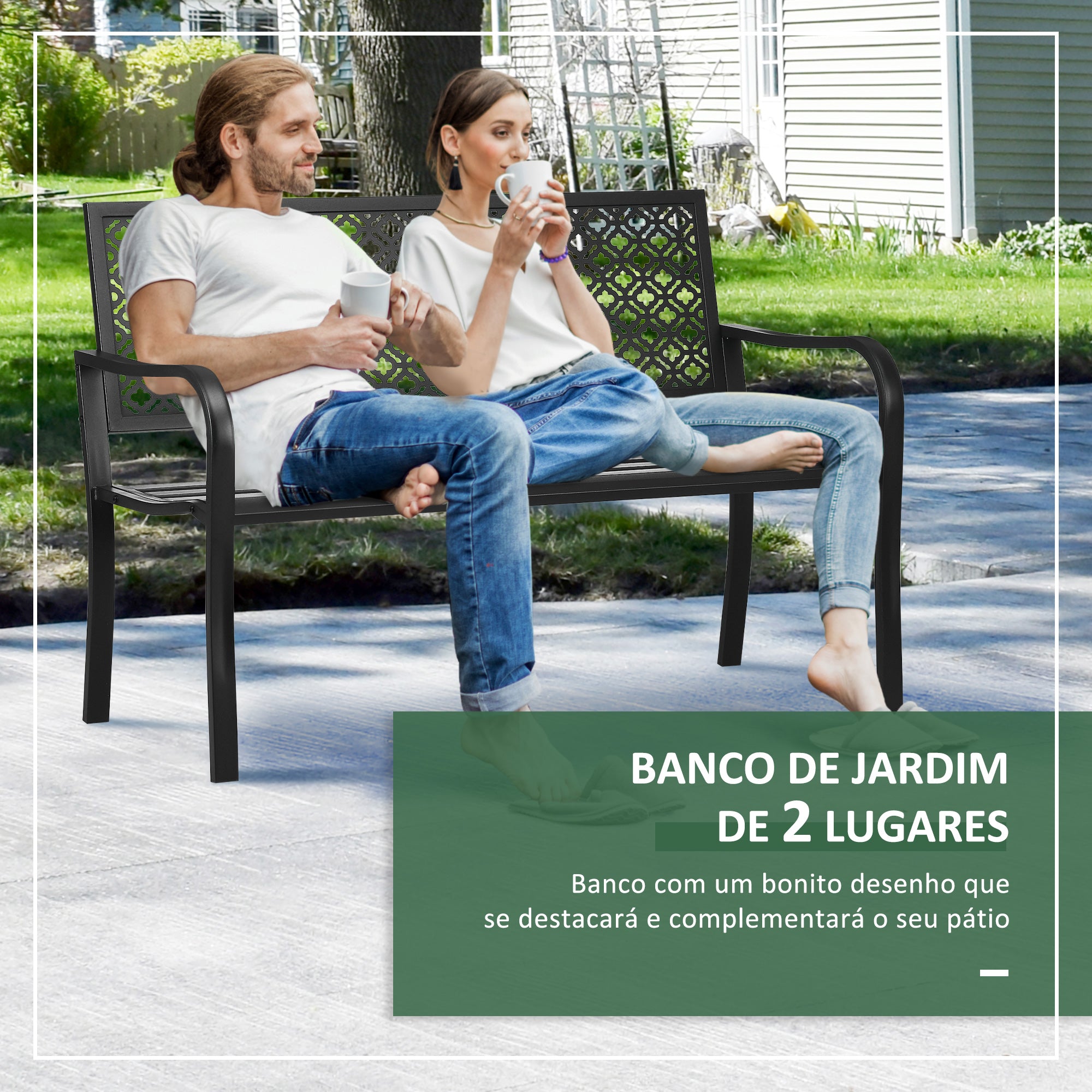 Banco de Jardim 2 Lugares Preto 127x63x83cm - Elegância e Conforto para o seu Espaço Exterior