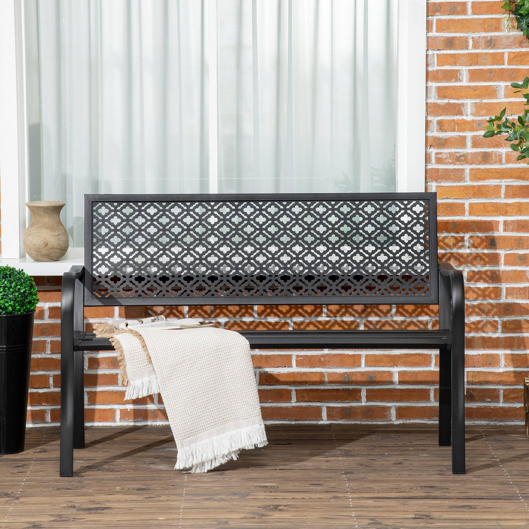 Banco de Jardim 2 Lugares Preto 127x63x83cm - Elegância e Conforto para o seu Espaço Exterior