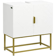 Armário para Casa de Banho Moderno 60x30x65 cm Branco e Dourado