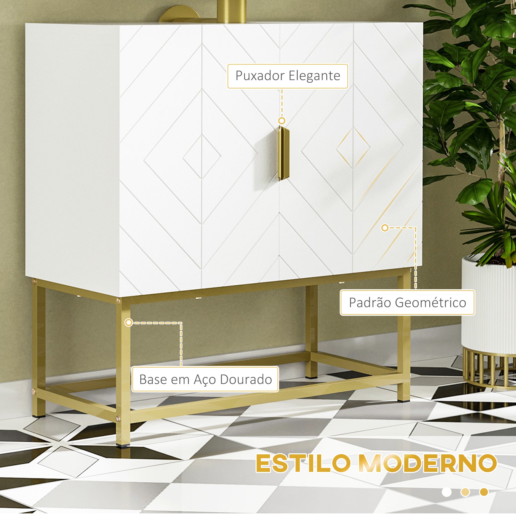 Armário para Casa de Banho Moderno 60x30x65 cm Branco e Dourado